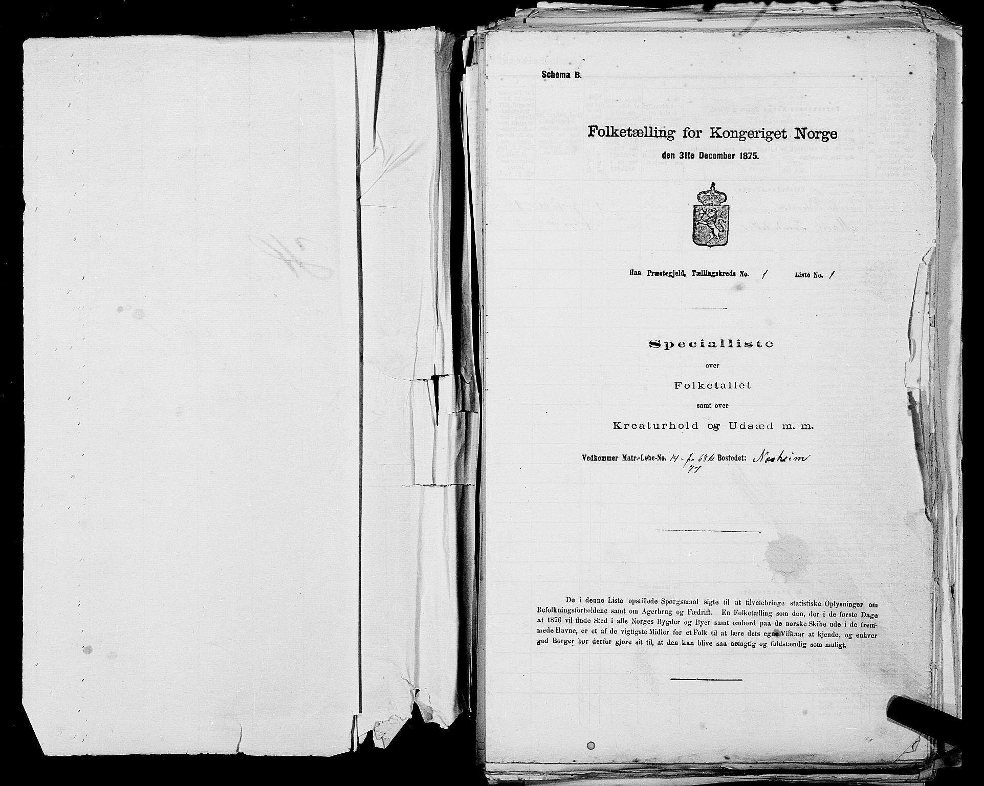 SAST, 1875 census for 1119P Hå, 1875, p. 54