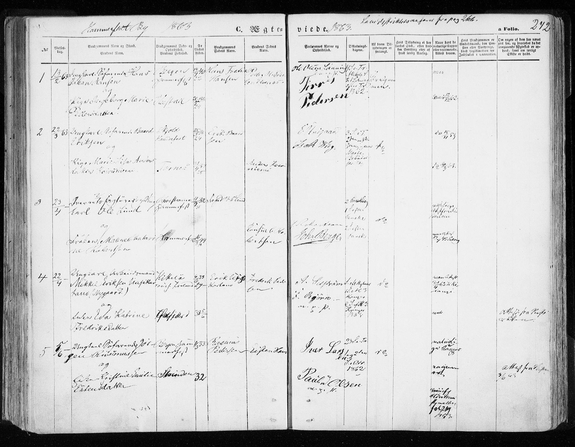 Hammerfest sokneprestkontor, SATØ/S-1347/H/Ha/L0005.kirke: Parish register (official) no. 5, 1857-1869, p. 242