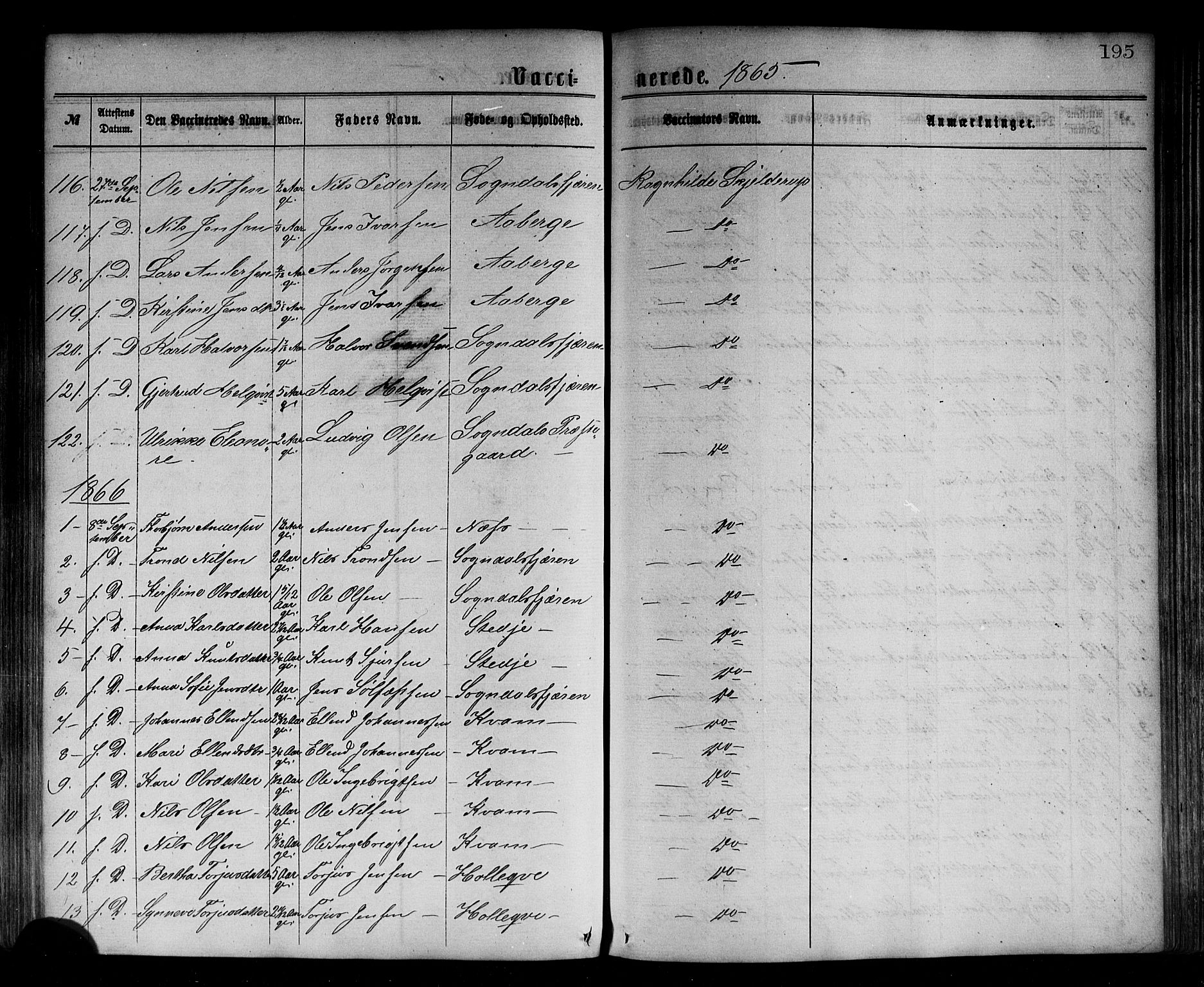 Sogndal sokneprestembete, SAB/A-81301/H/Haa/Haaa/L0014: Parish register (official) no. A 14, 1864-1877, p. 195
