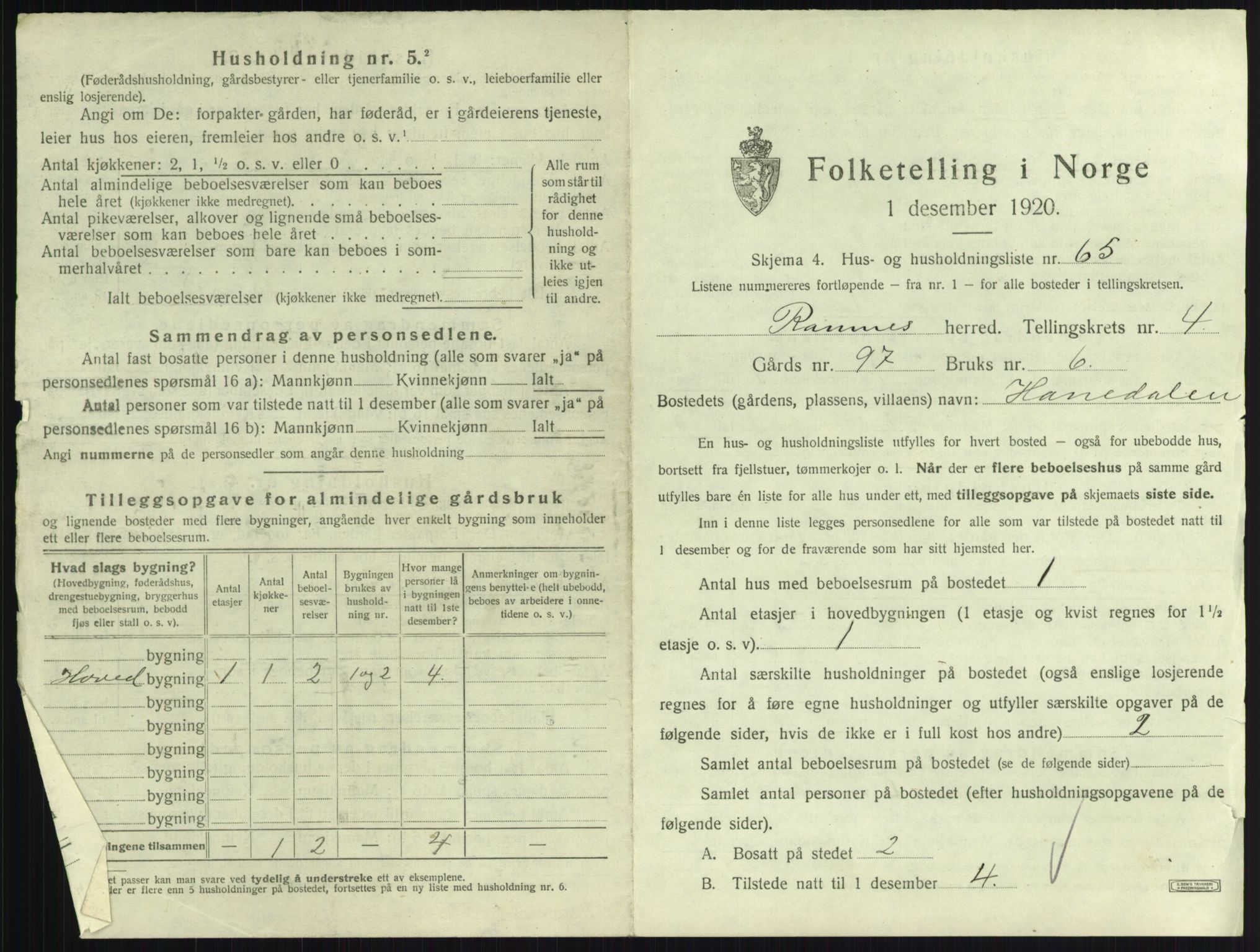 SAKO, 1920 census for Ramnes, 1920, p. 724