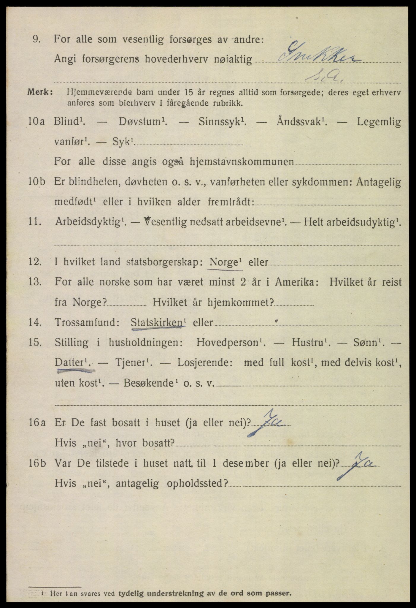 SAT, 1920 census for Steinkjer, 1920, p. 4077