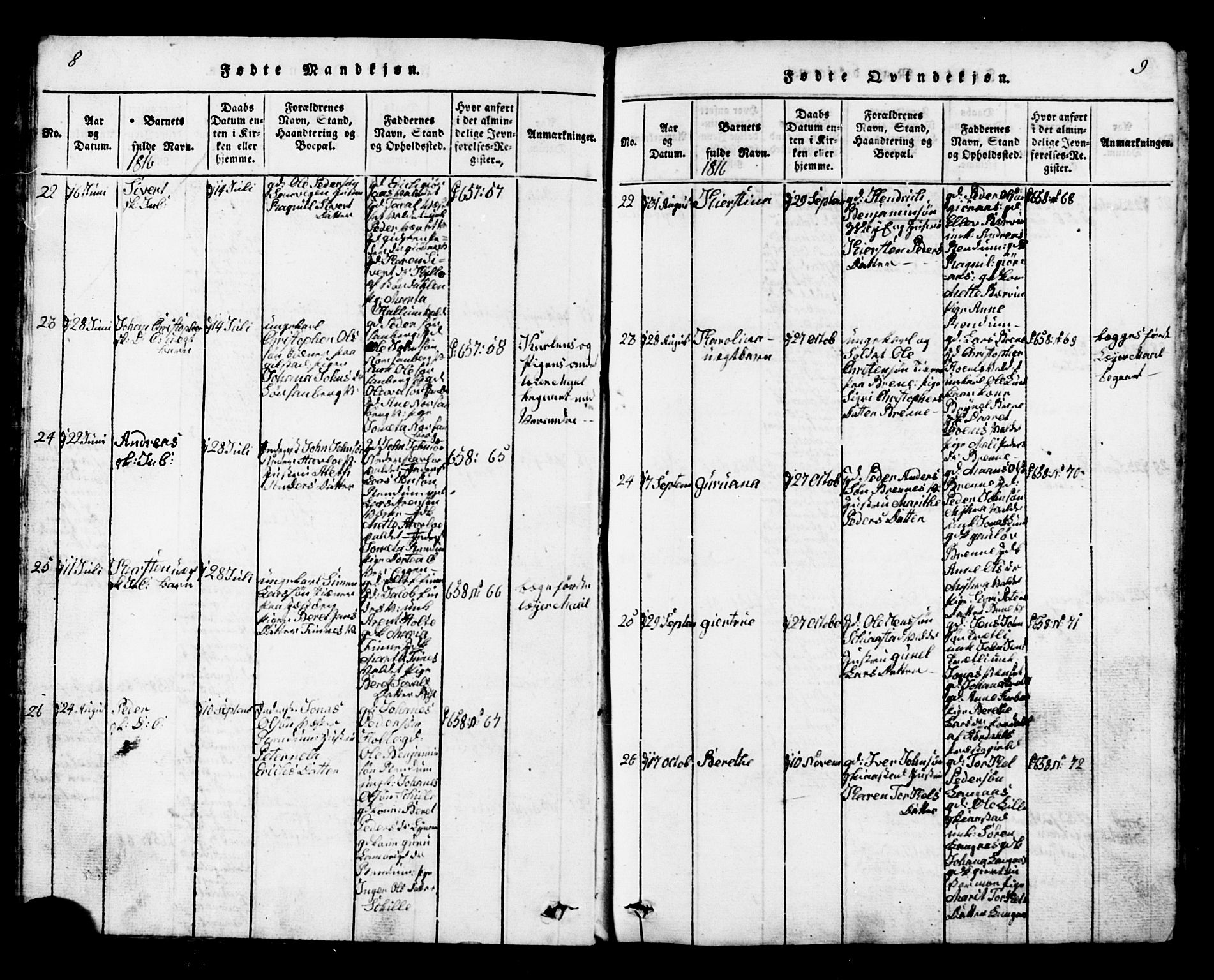 Ministerialprotokoller, klokkerbøker og fødselsregistre - Nord-Trøndelag, SAT/A-1458/717/L0169: Parish register (copy) no. 717C01, 1816-1834, p. 8-9