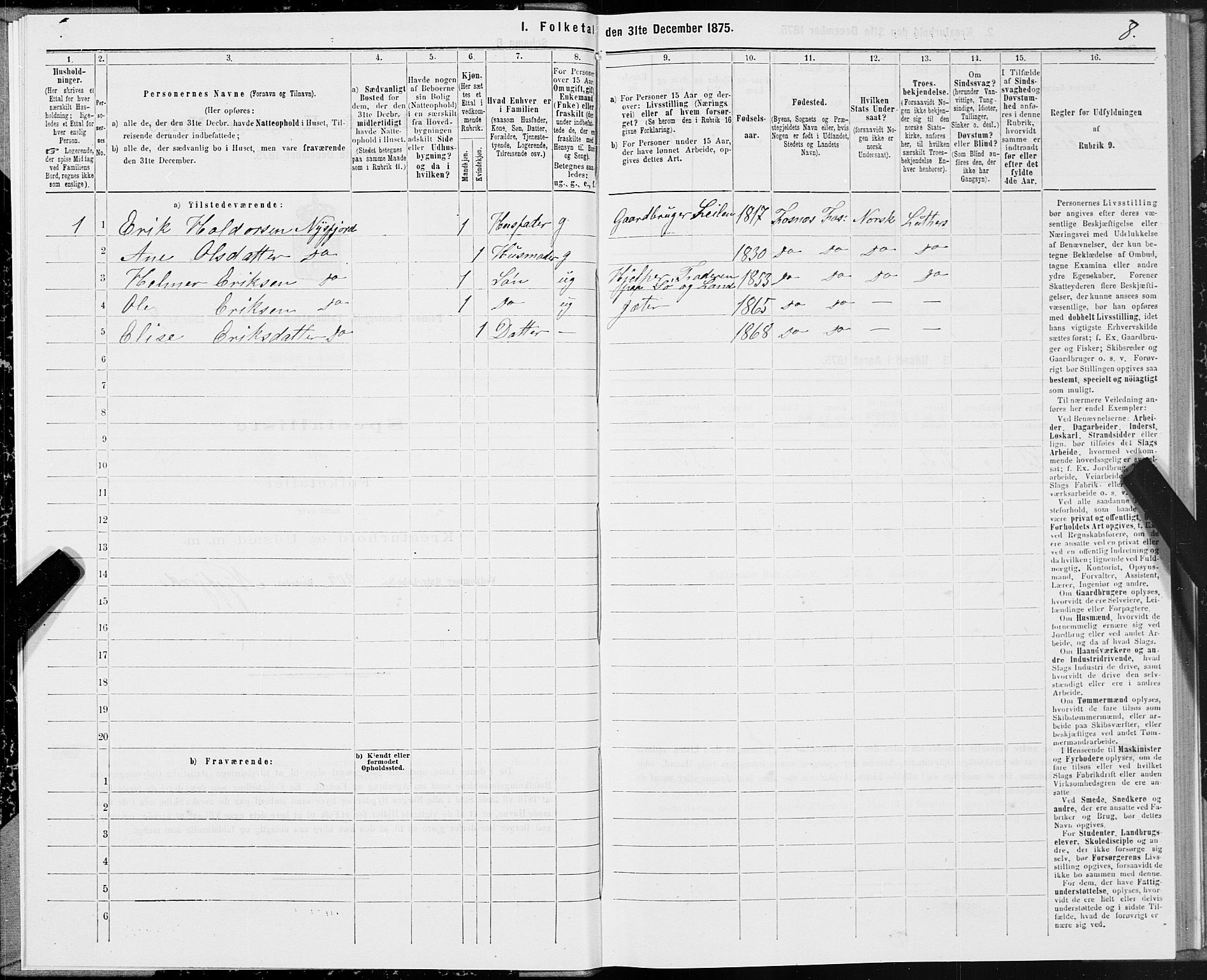 SAT, 1875 census for 1748P Fosnes, 1875, p. 2008