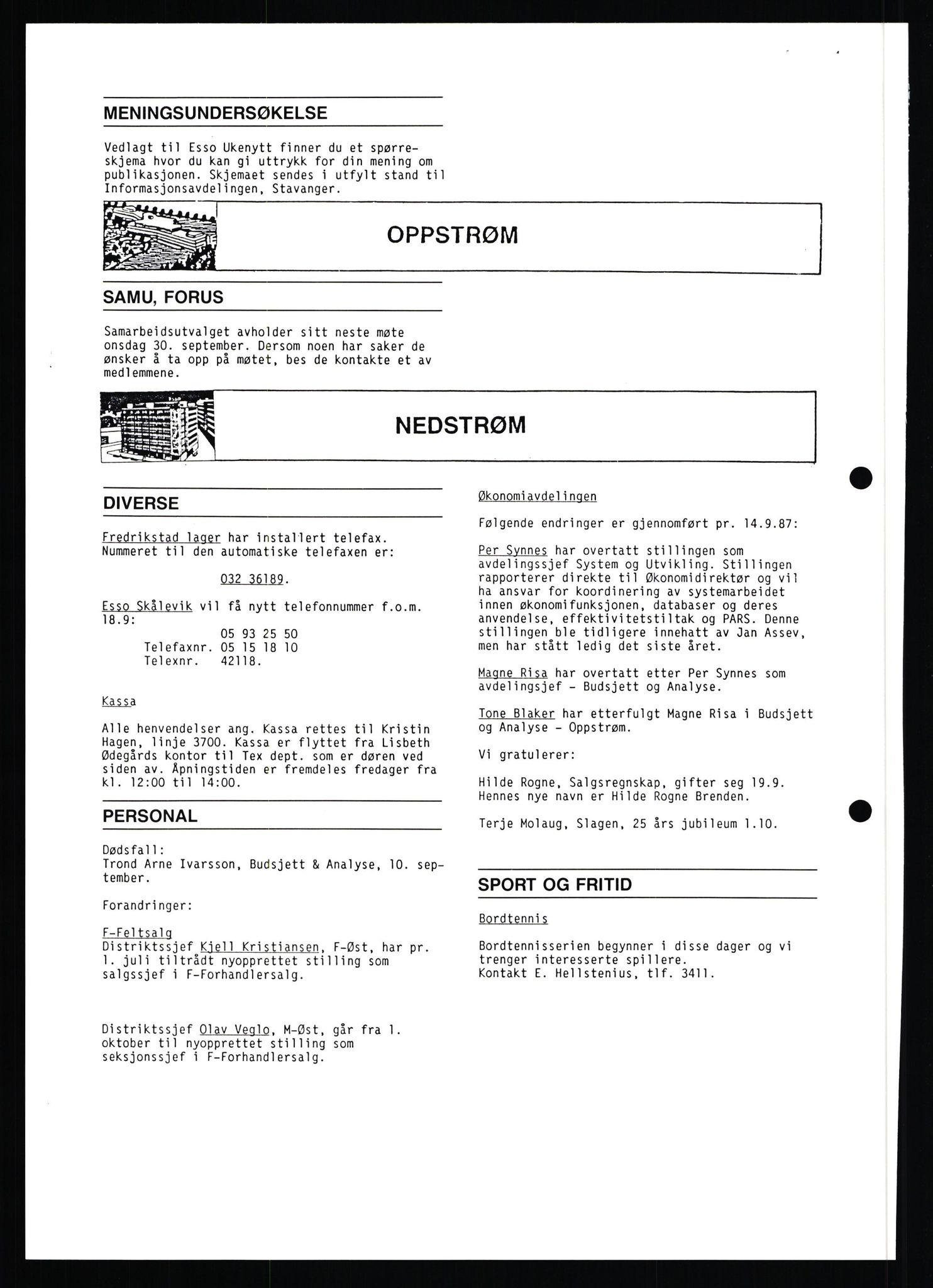 Pa 0982 - Esso Norge A/S, AV/SAST-A-100448/X/Xd/L0003: Ukenytt, 1987-1991