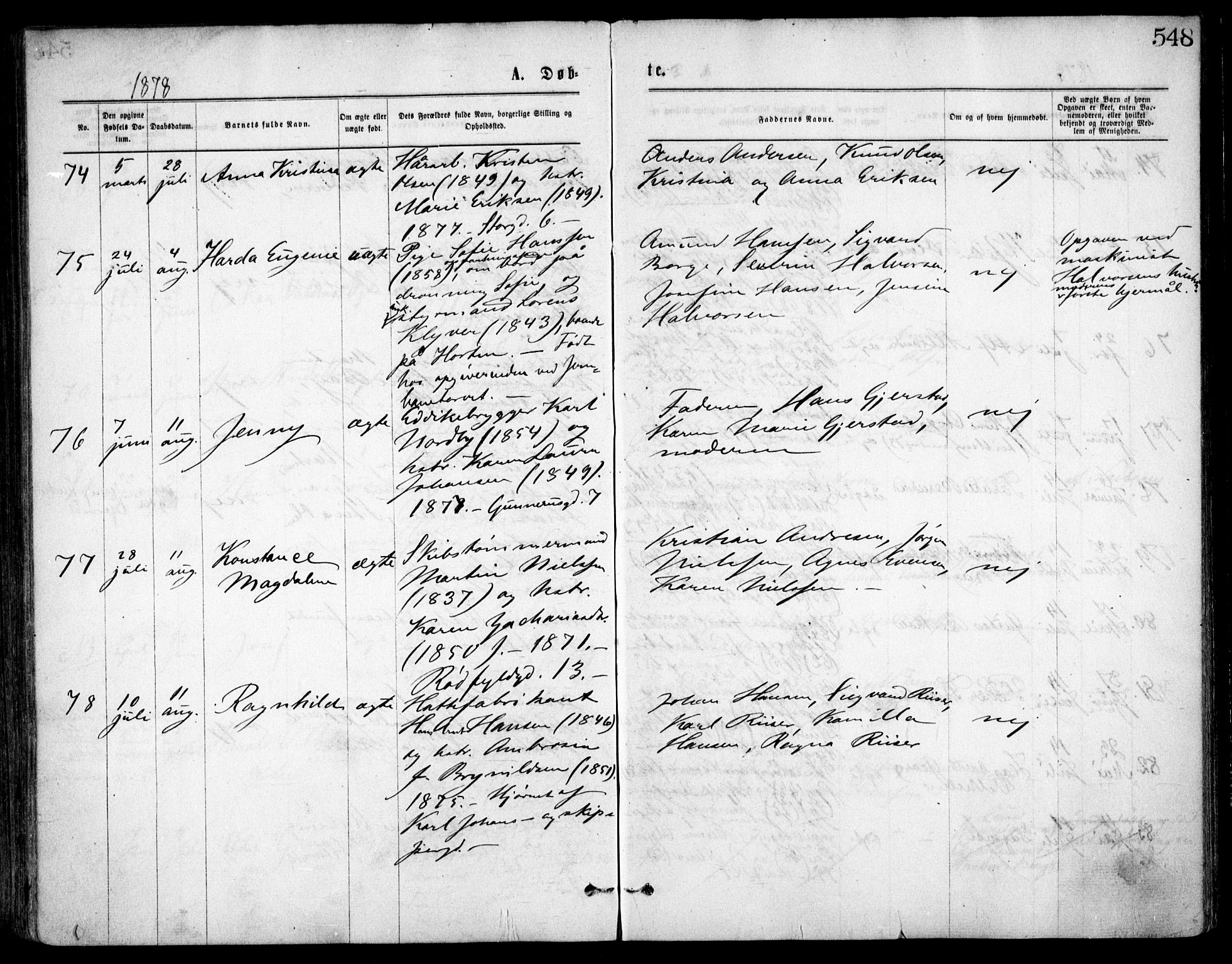 Oslo domkirke Kirkebøker, AV/SAO-A-10752/F/Fa/L0017: Parish register (official) no. 17, 1869-1878, p. 548