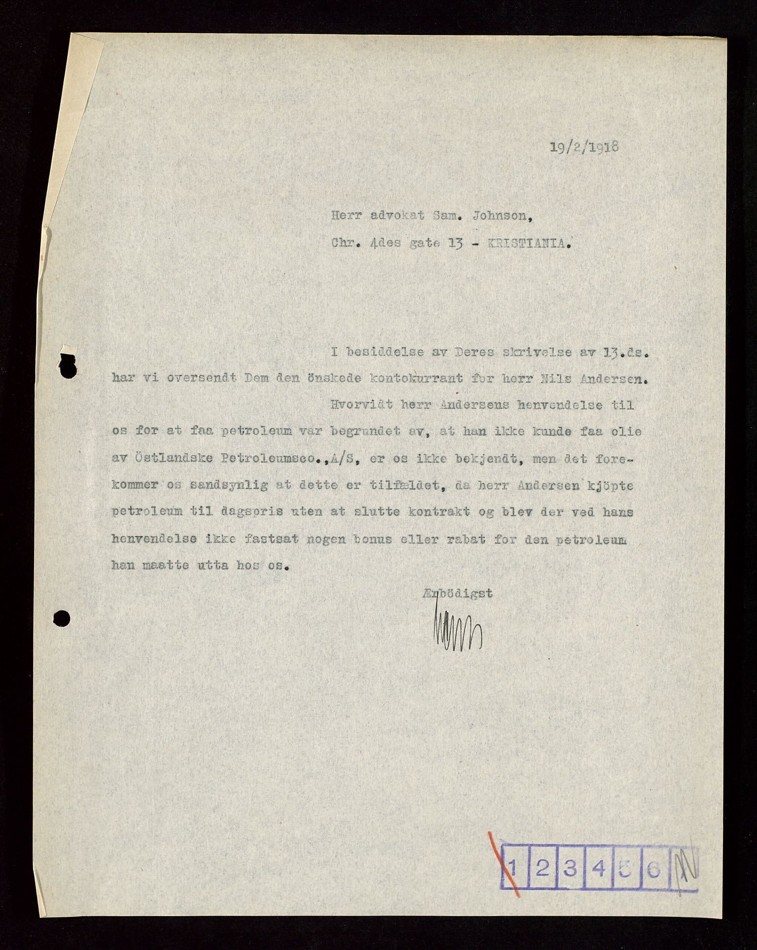 Pa 1521 - A/S Norske Shell, AV/SAST-A-101915/E/Ea/Eaa/L0003: Sjefskorrespondanse, 1918, p. 92