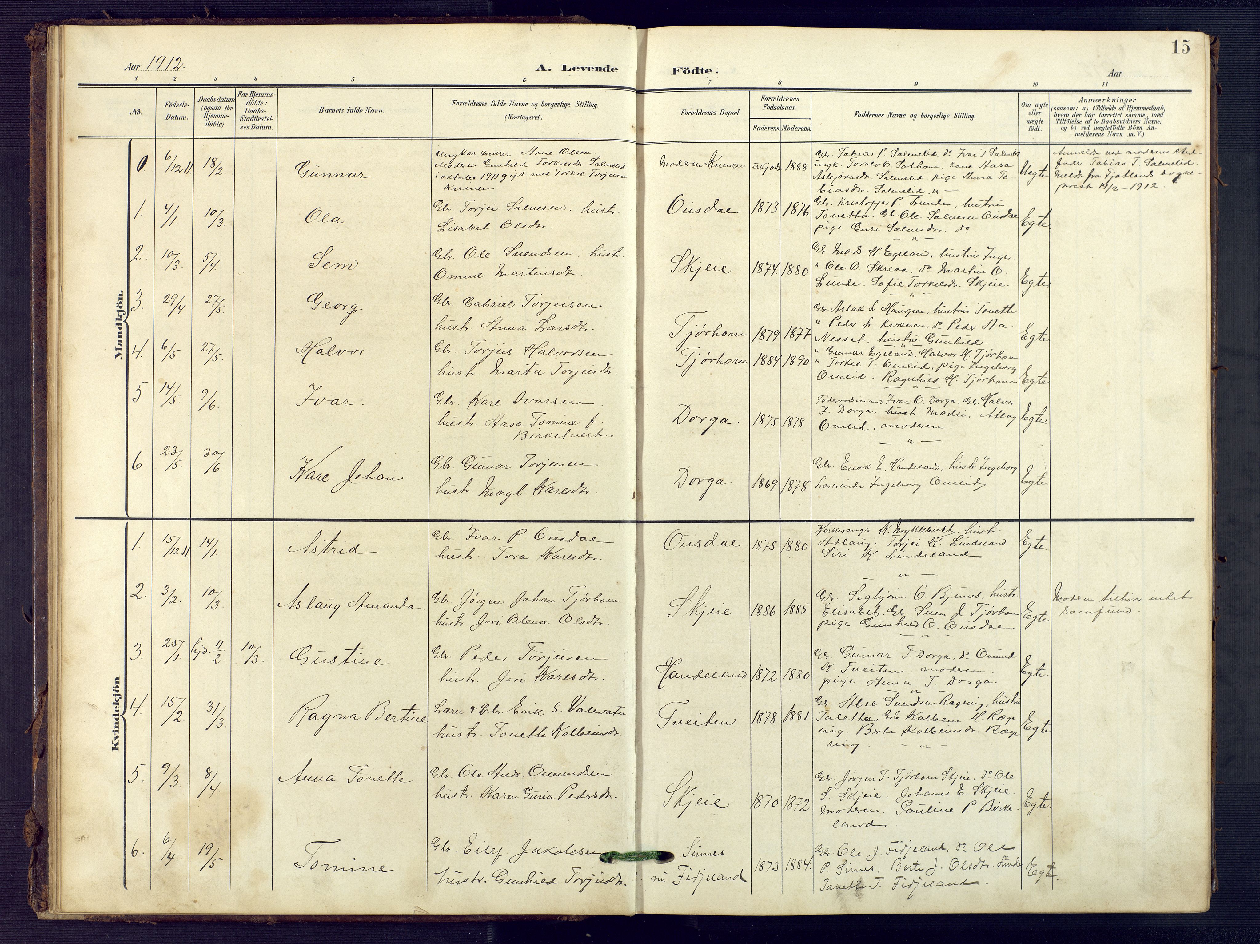 Sirdal sokneprestkontor, SAK/1111-0036/F/Fb/Fba/L0002: Parish register (copy) no. B 2, 1905-1958, p. 15