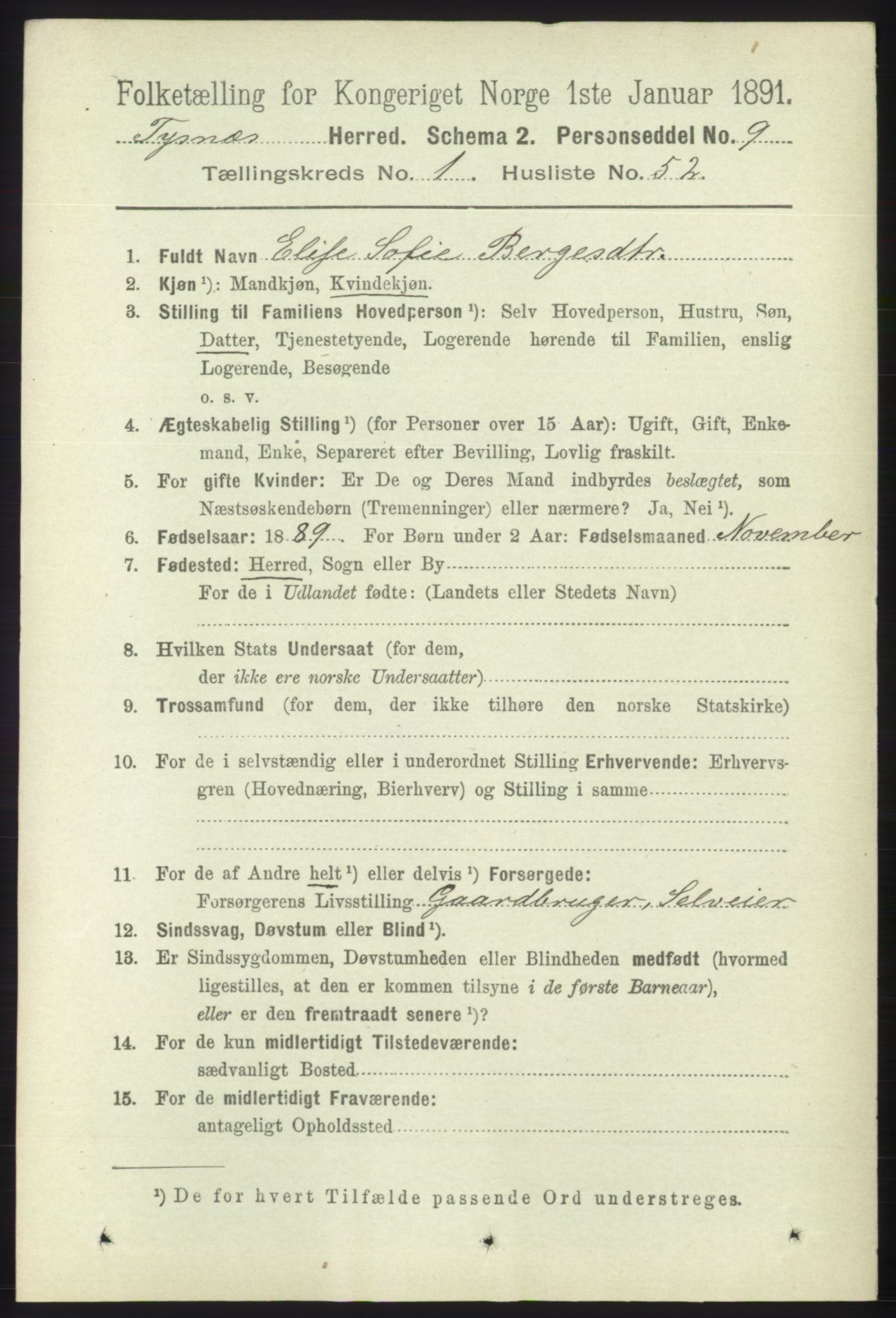 RA, 1891 census for 1223 Tysnes, 1891, p. 386