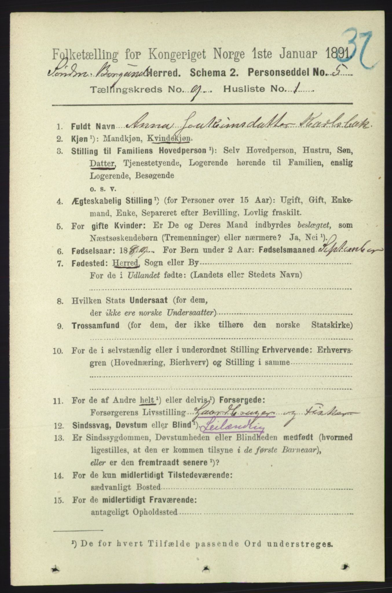 RA, 1891 census for 1531 Borgund, 1891, p. 2276