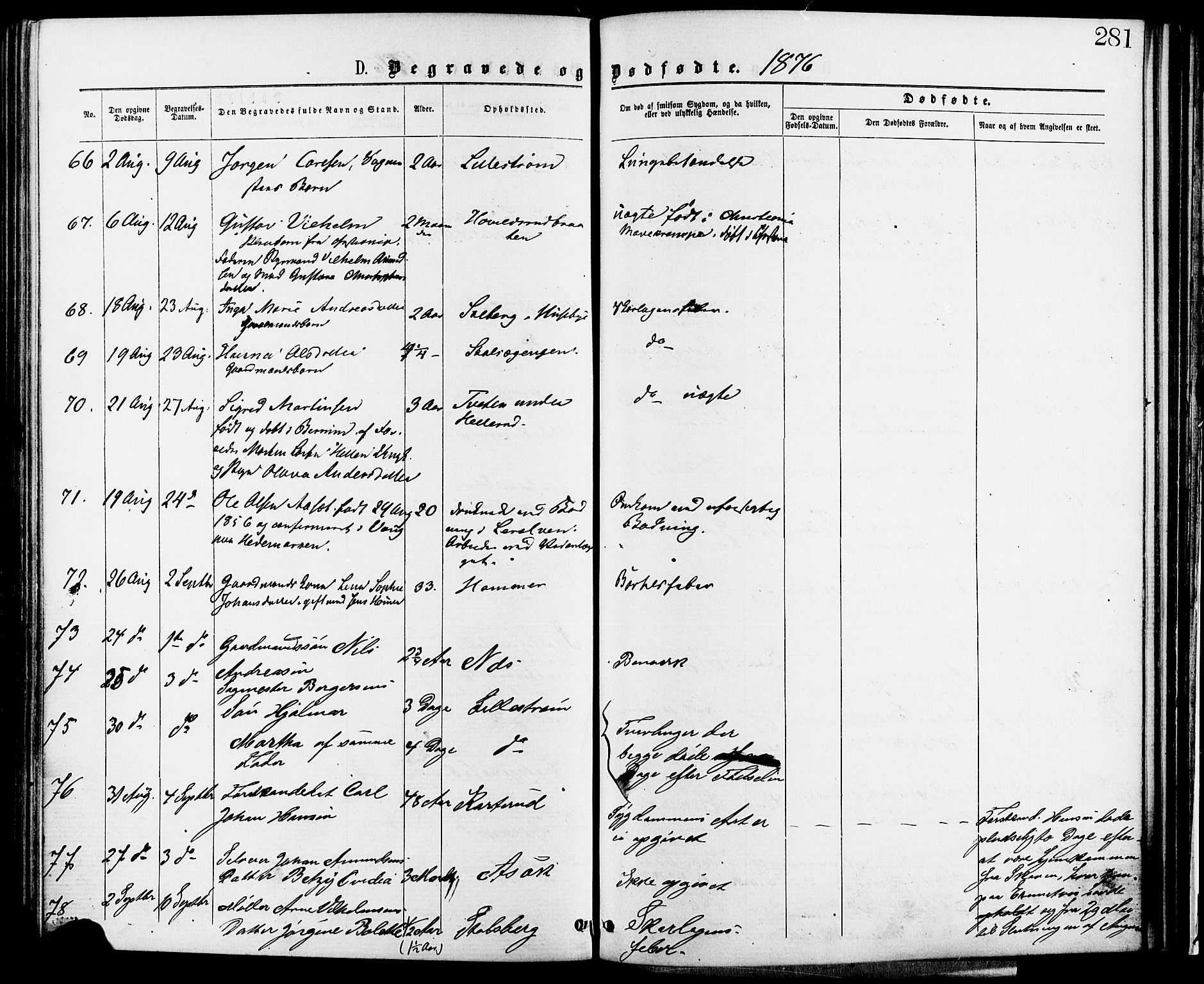 Skedsmo prestekontor Kirkebøker, AV/SAO-A-10033a/F/Fa/L0012: Parish register (official) no. I 12, 1876-1883, p. 281