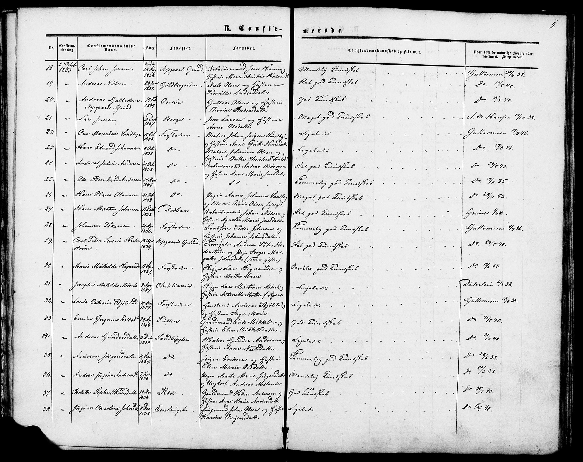 Glemmen prestekontor Kirkebøker, SAO/A-10908/F/Fa/L0006: Parish register (official) no. 6, 1849-1865, p. 11