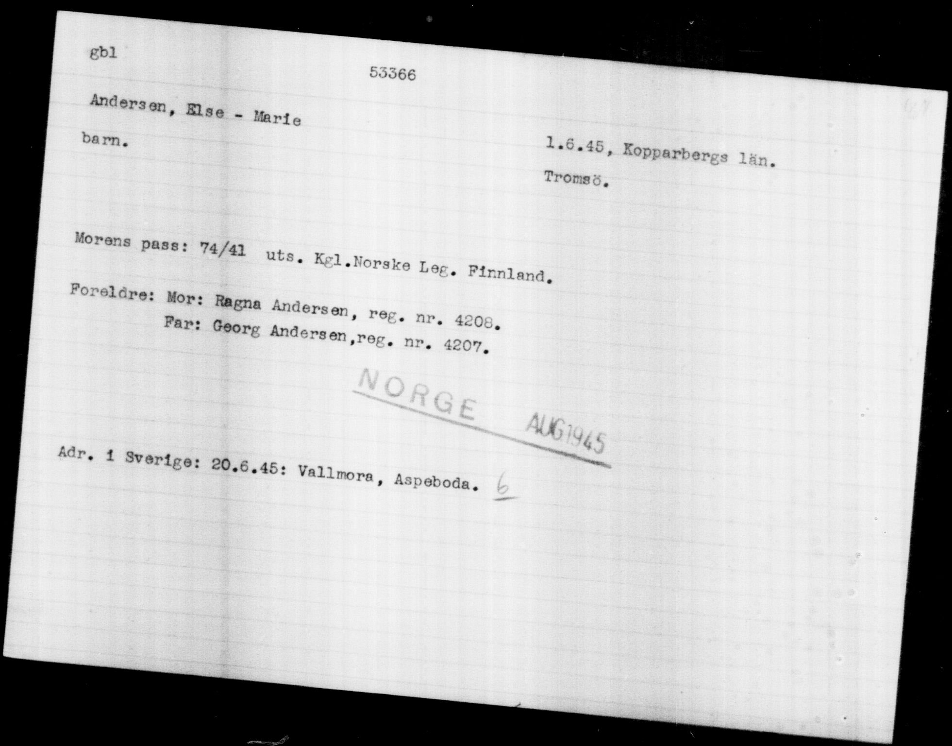 Utenriksstasjonene, Legasjonen i Stockholm, Flyktningkontoret, AV/RA-S-6753/V/Va/L0019: Kjesäterkartoteket, flyktninger med registreringsnr. 49600-55060, 1940-1945, p. 2826