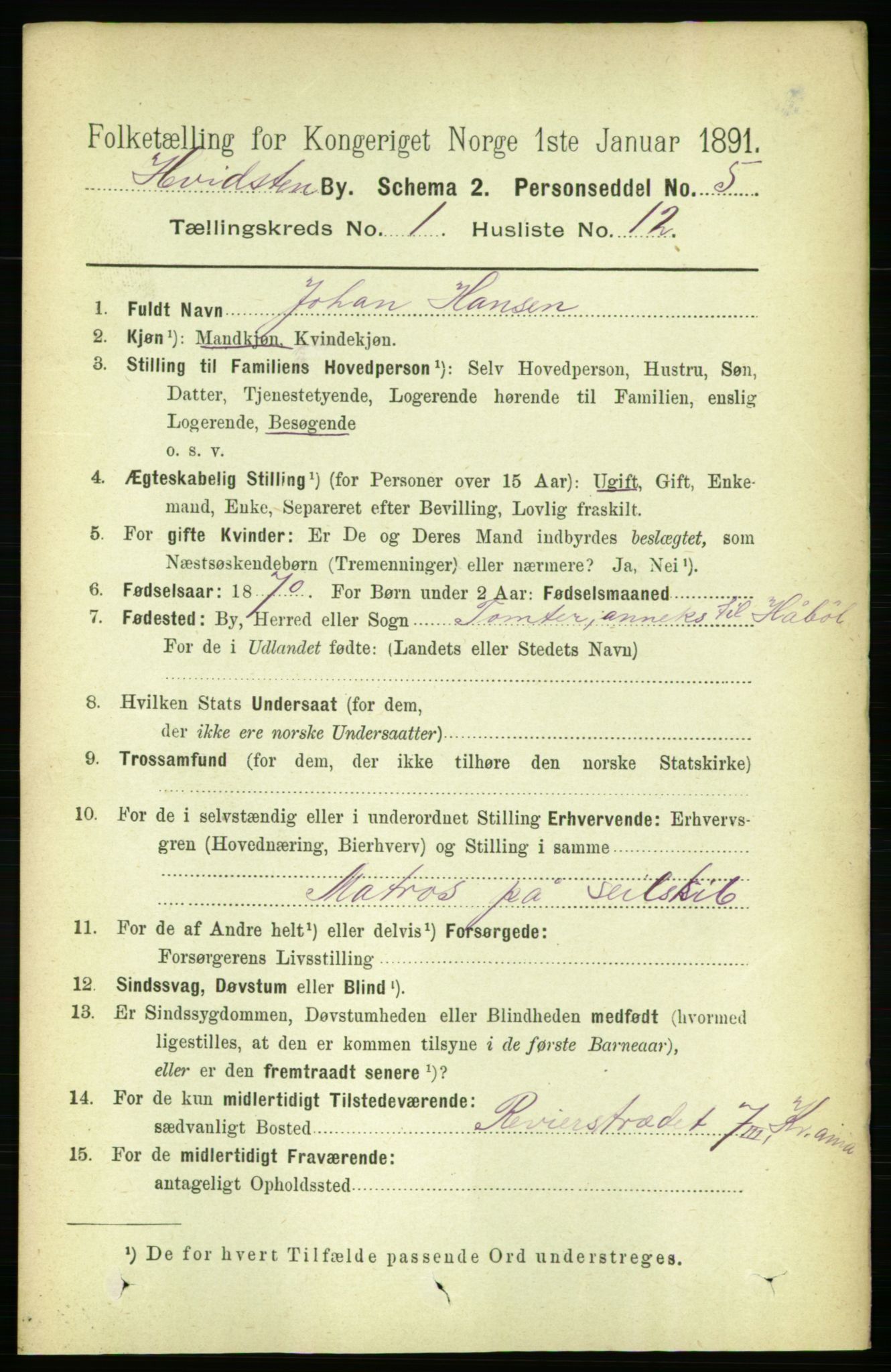 RA, 1891 census for 0202 Hvitsten, 1891, p. 72