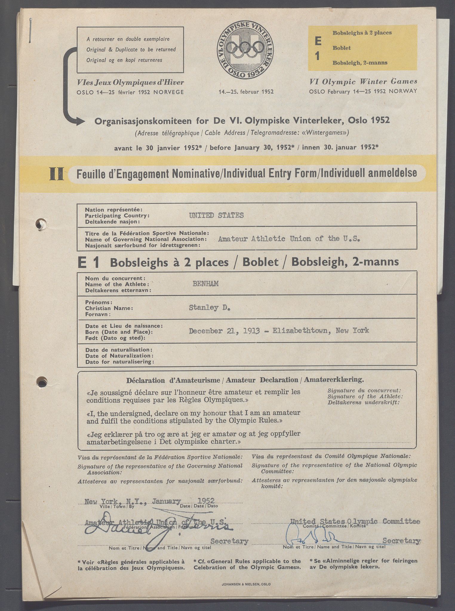 Organisasjonskomiteen for de VI. olympiske vinterleker, OBA/A-20130/H/Ha, 1951-1952, p. 1390