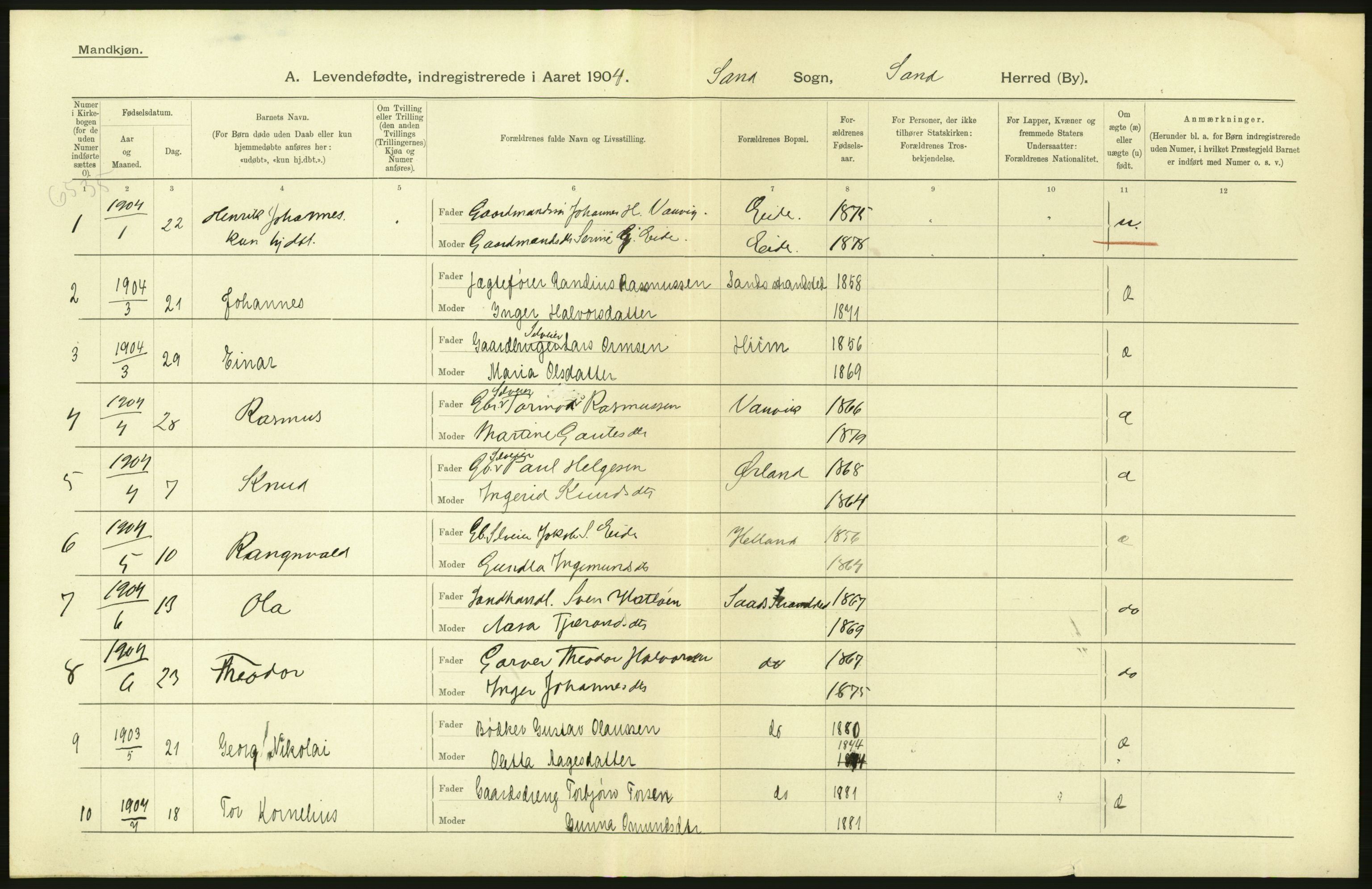 Statistisk sentralbyrå, Sosiodemografiske emner, Befolkning, AV/RA-S-2228/D/Df/Dfa/Dfab/L0012: Stavanger amt: Fødte, gifte, døde, 1904, p. 346