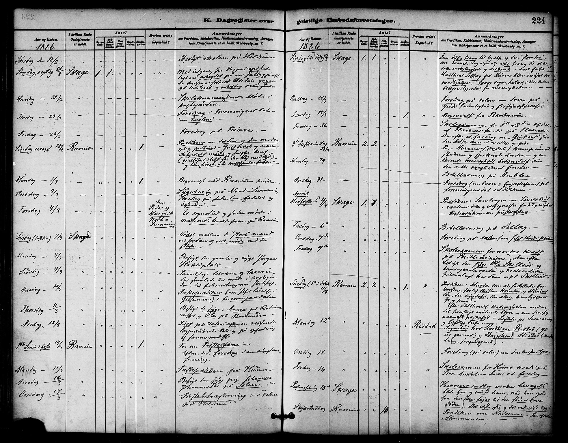 Ministerialprotokoller, klokkerbøker og fødselsregistre - Nord-Trøndelag, SAT/A-1458/764/L0555: Parish register (official) no. 764A10, 1881-1896, p. 224