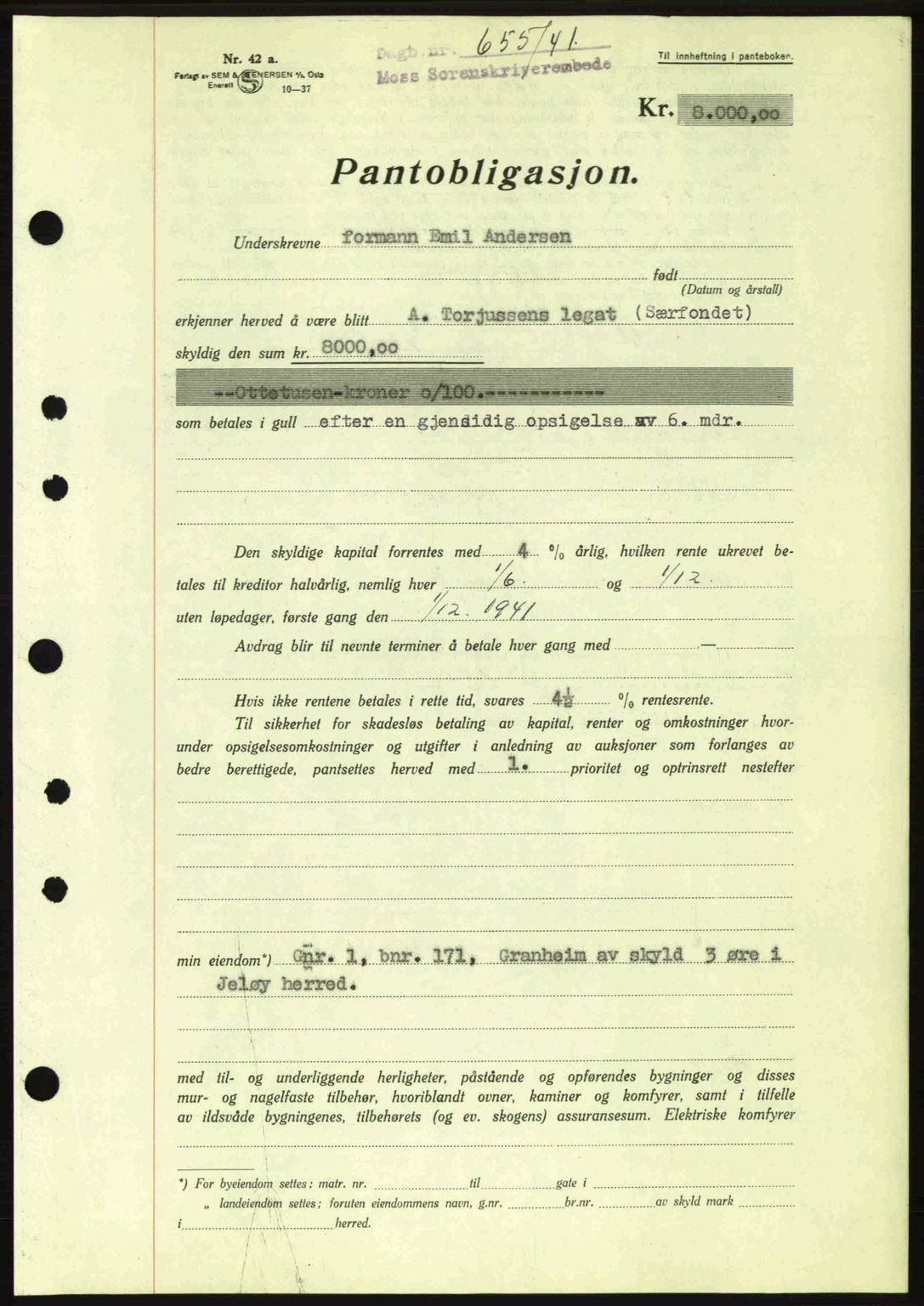 Moss sorenskriveri, SAO/A-10168: Mortgage book no. B10, 1940-1941, Diary no: : 645/1941