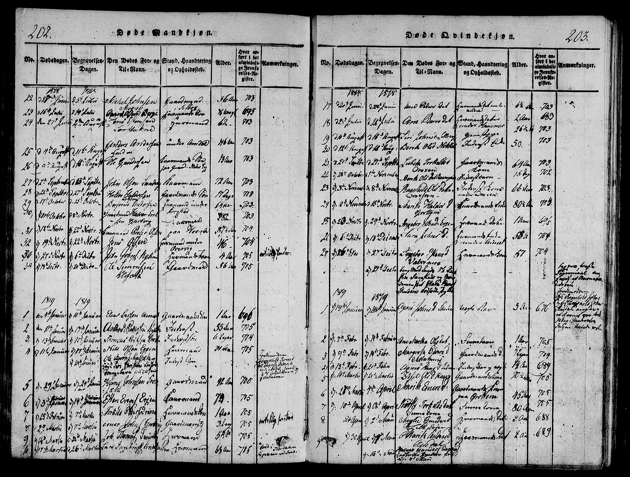 Ministerialprotokoller, klokkerbøker og fødselsregistre - Sør-Trøndelag, AV/SAT-A-1456/695/L1141: Parish register (official) no. 695A04 /1, 1816-1824, p. 202-203