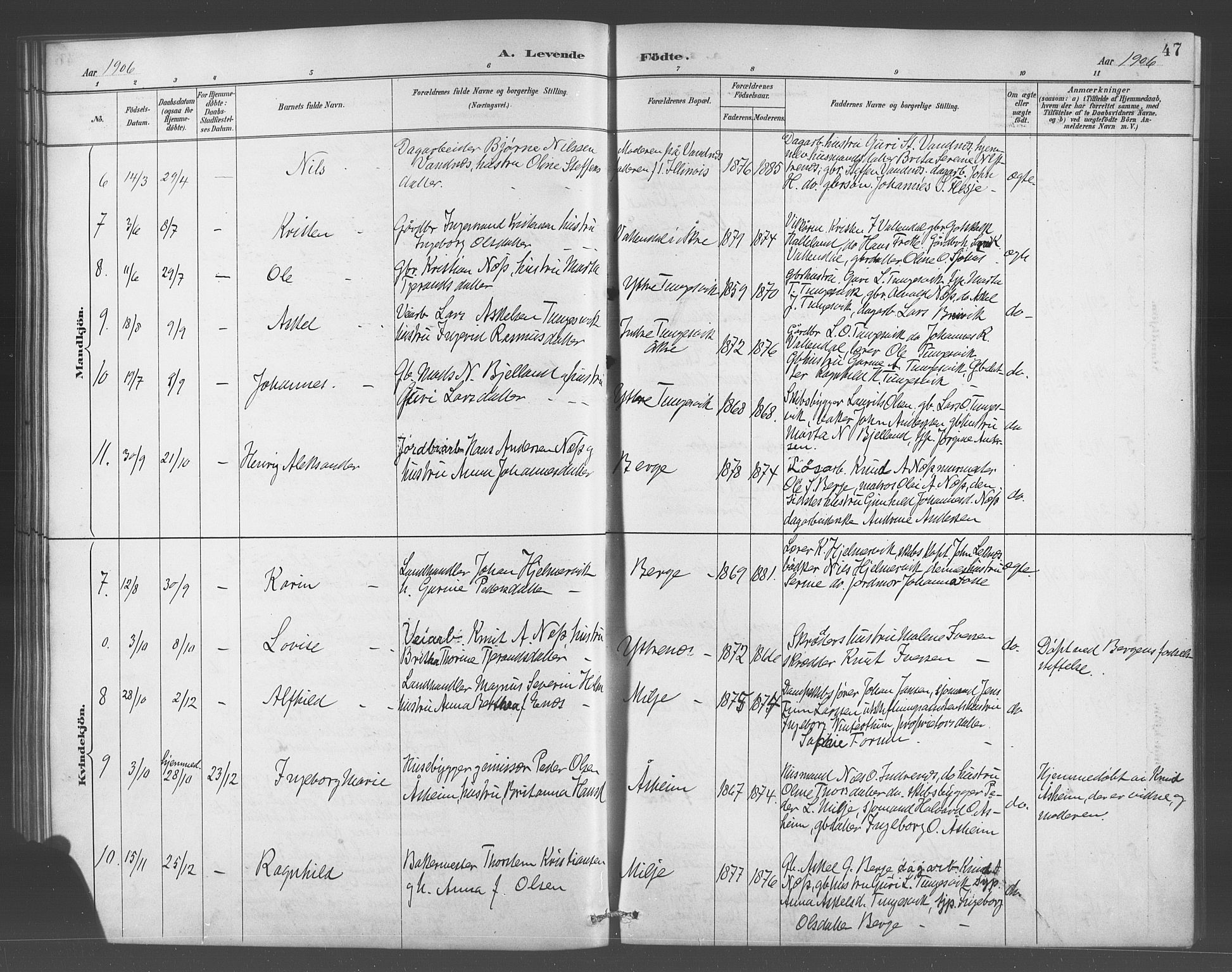 Skånevik sokneprestembete, AV/SAB-A-77801/H/Hab: Parish register (copy) no. A 2, 1888-1924, p. 47