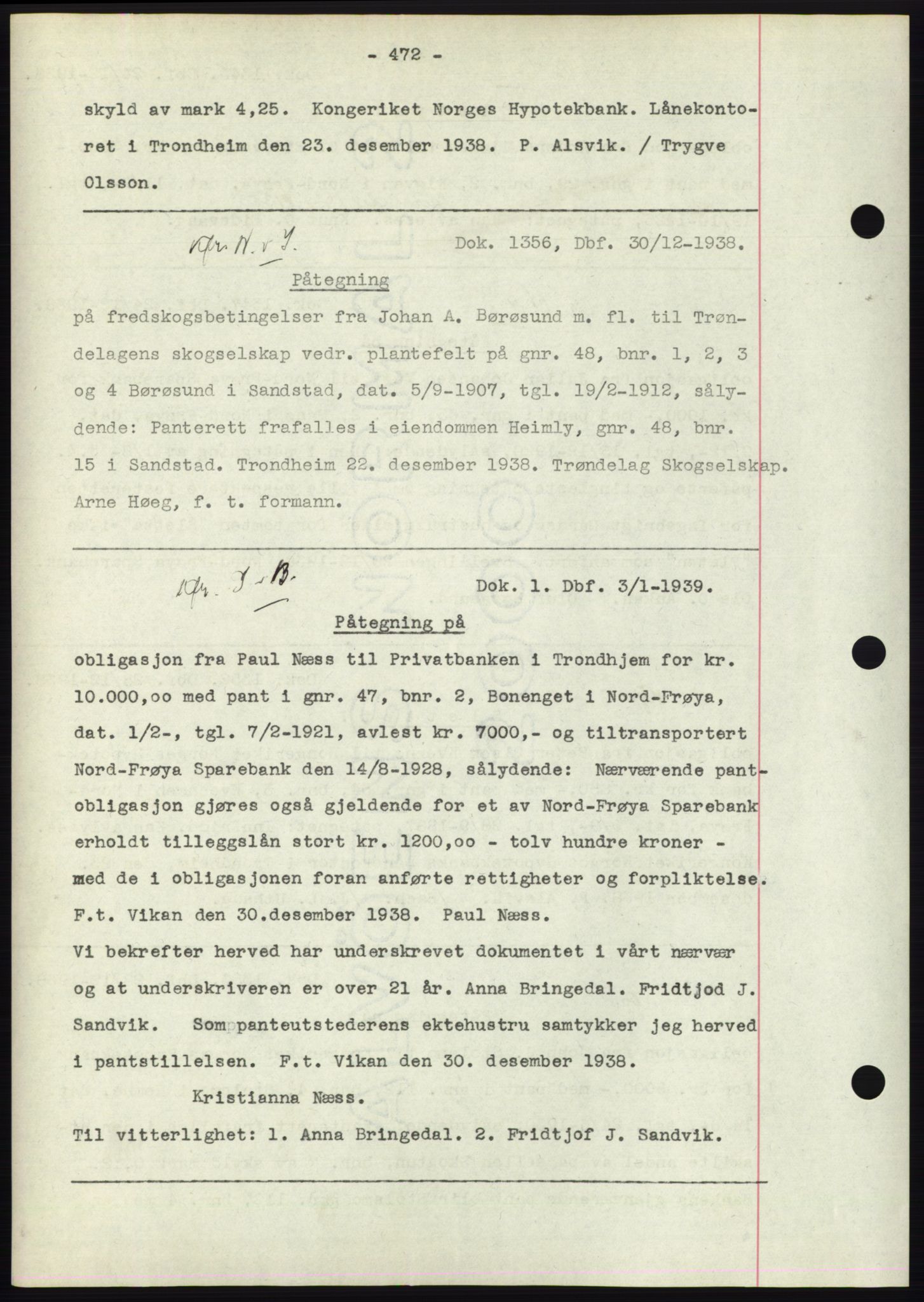 Hitra sorenskriveri, AV/SAT-A-0018/2/2C/2Ca: Mortgage book no. C1, 1936-1945, Diary no: : 1356/1938