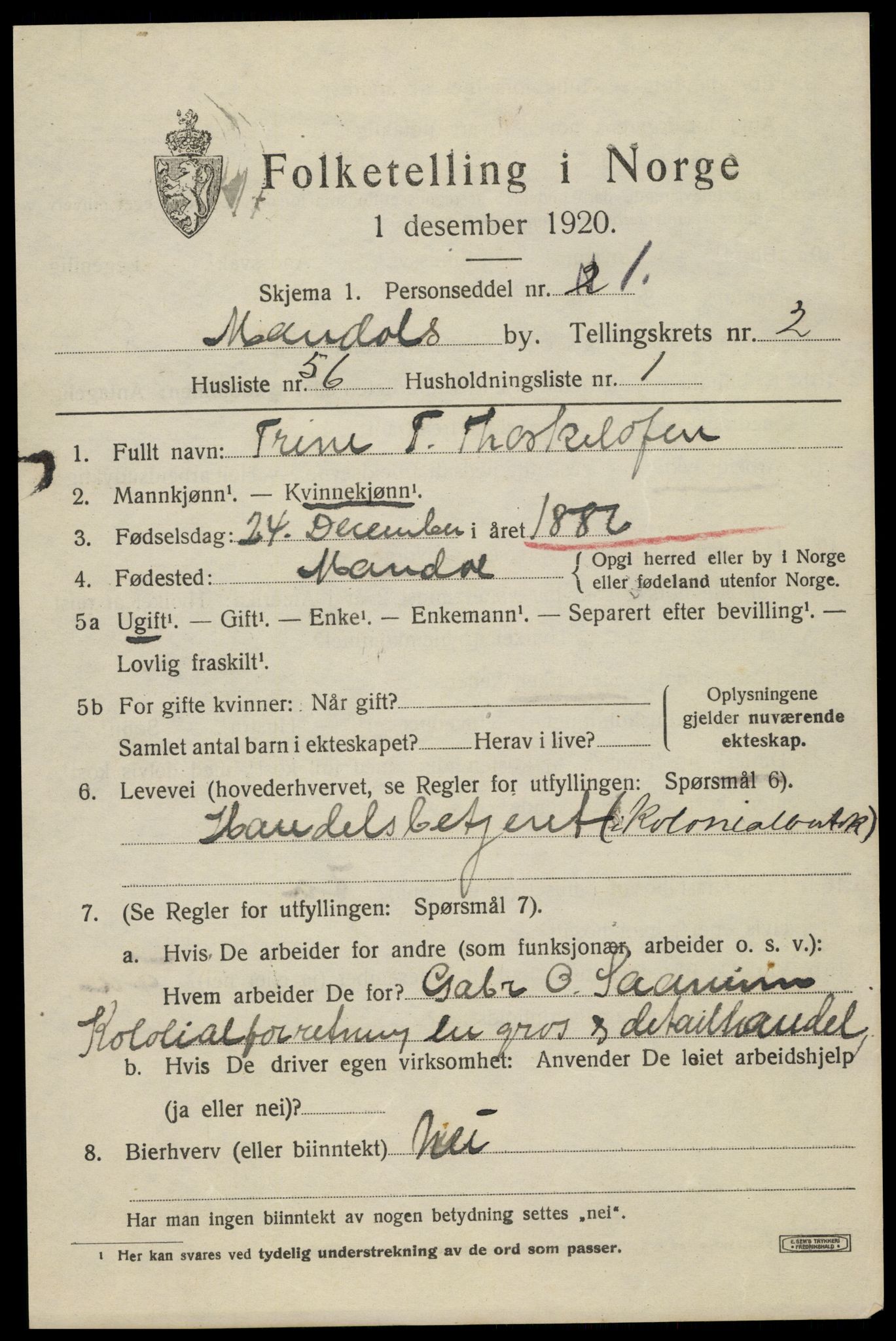 SAK, 1920 census for Mandal, 1920, p. 4731