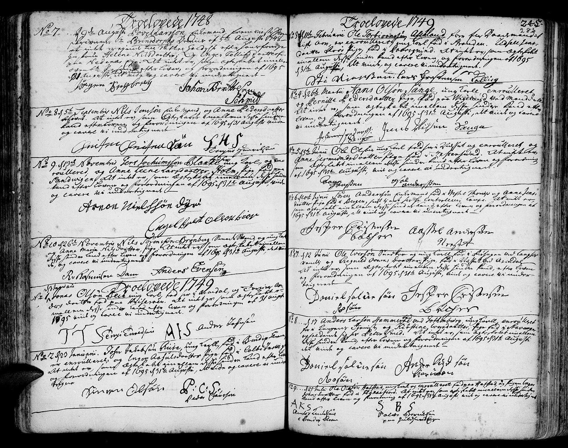 Arendal sokneprestkontor, Trefoldighet, SAK/1111-0040/F/Fa/L0001: Parish register (official) no. A 1, 1703-1815, p. 285