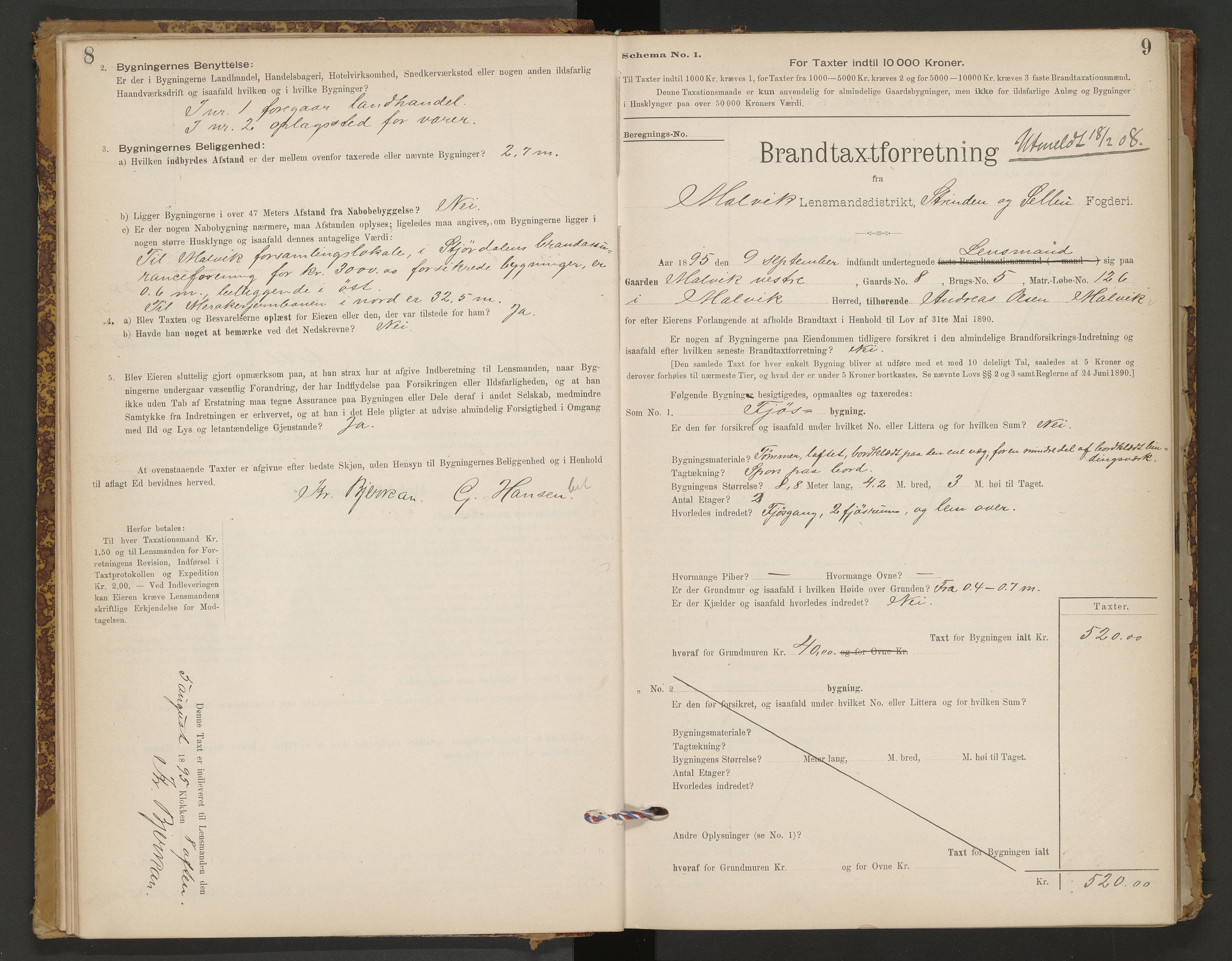 Norges Brannkasse Malvik, AV/SAT-A-1289/Fb/L0001: Branntakstprotokoll, 1895-1945, p. 8-9