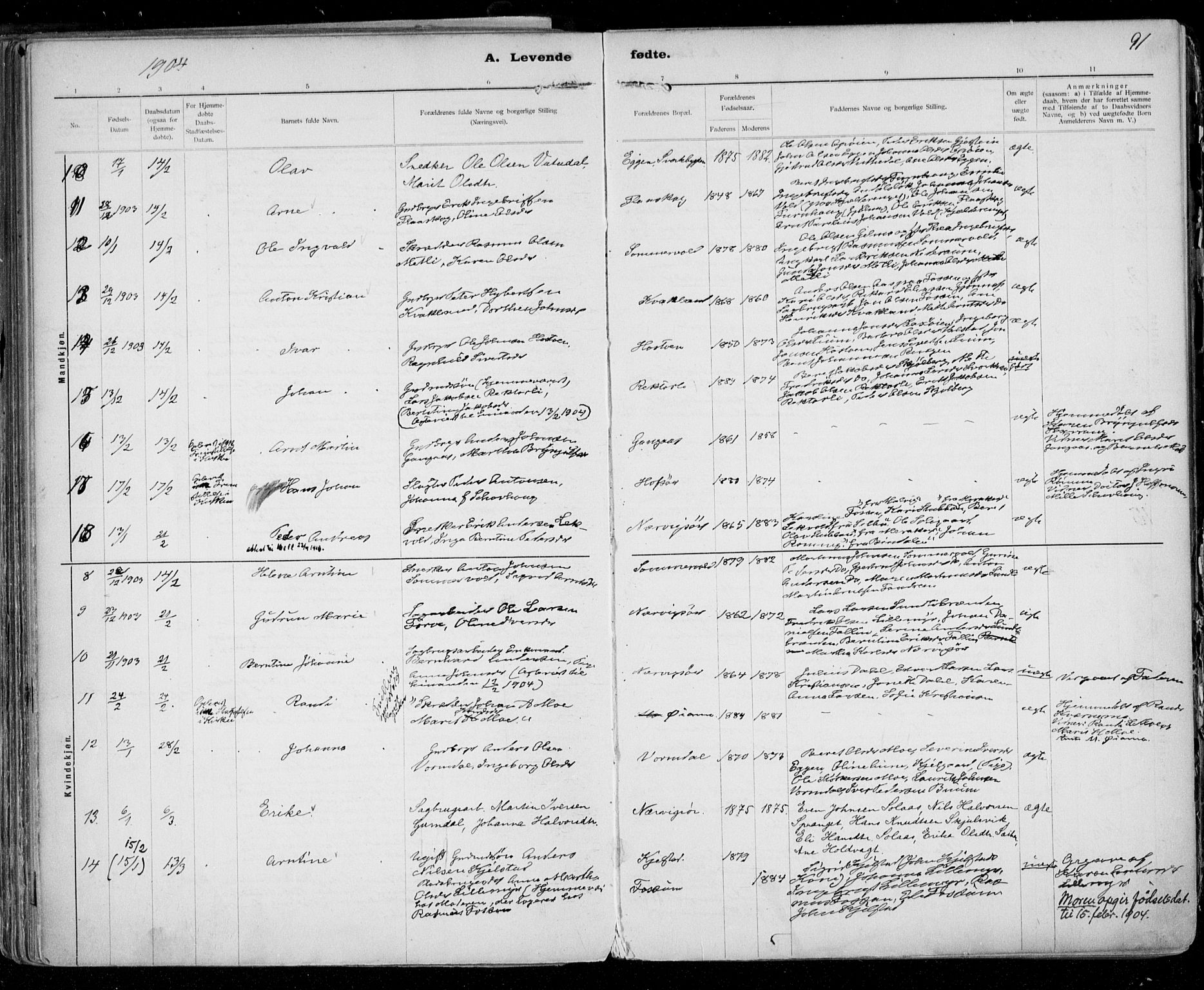 Ministerialprotokoller, klokkerbøker og fødselsregistre - Sør-Trøndelag, SAT/A-1456/668/L0811: Parish register (official) no. 668A11, 1894-1913, p. 91