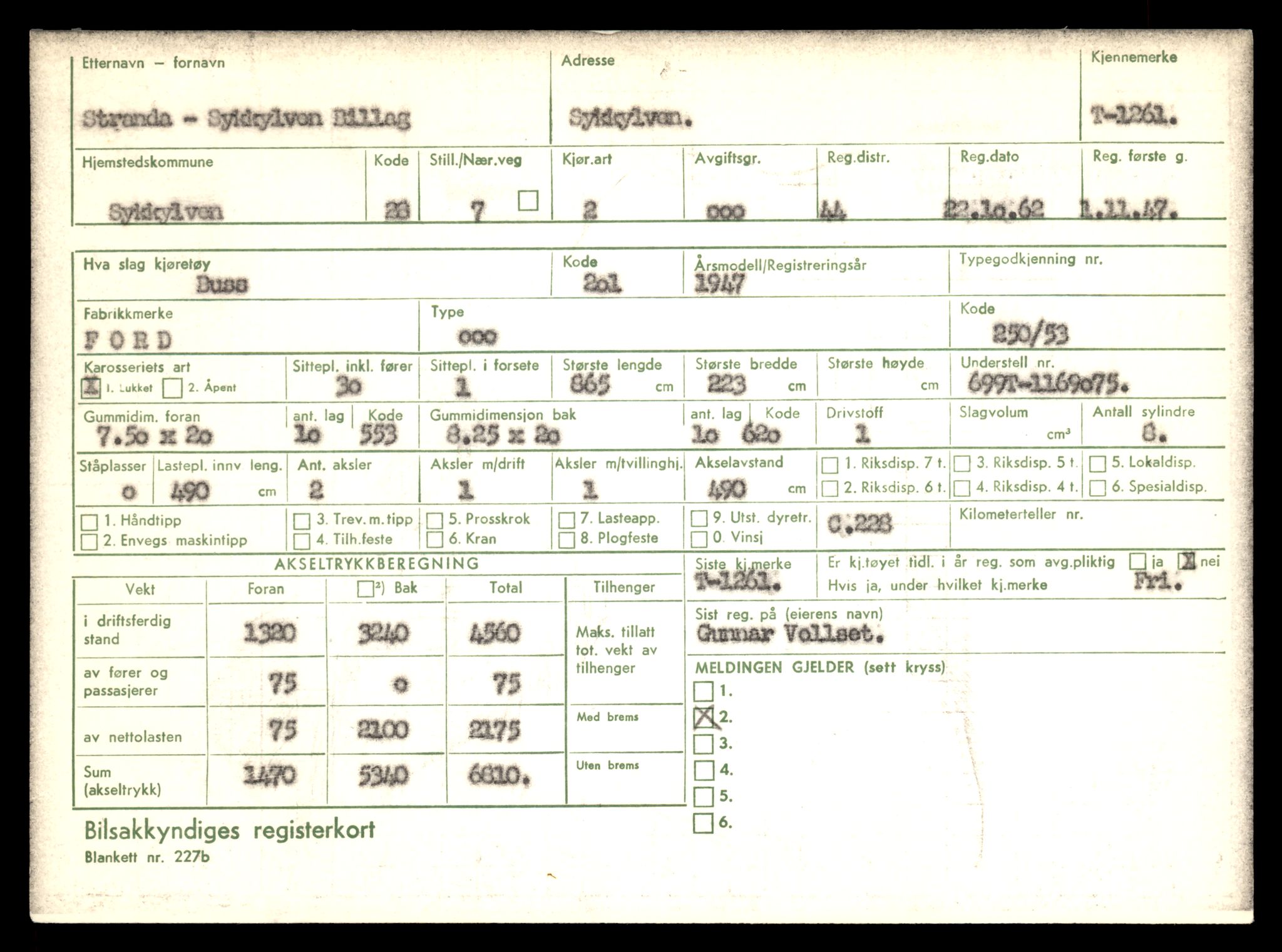 Møre og Romsdal vegkontor - Ålesund trafikkstasjon, AV/SAT-A-4099/F/Fe/L0011: Registreringskort for kjøretøy T 1170 - T 1289, 1927-1998, p. 2224