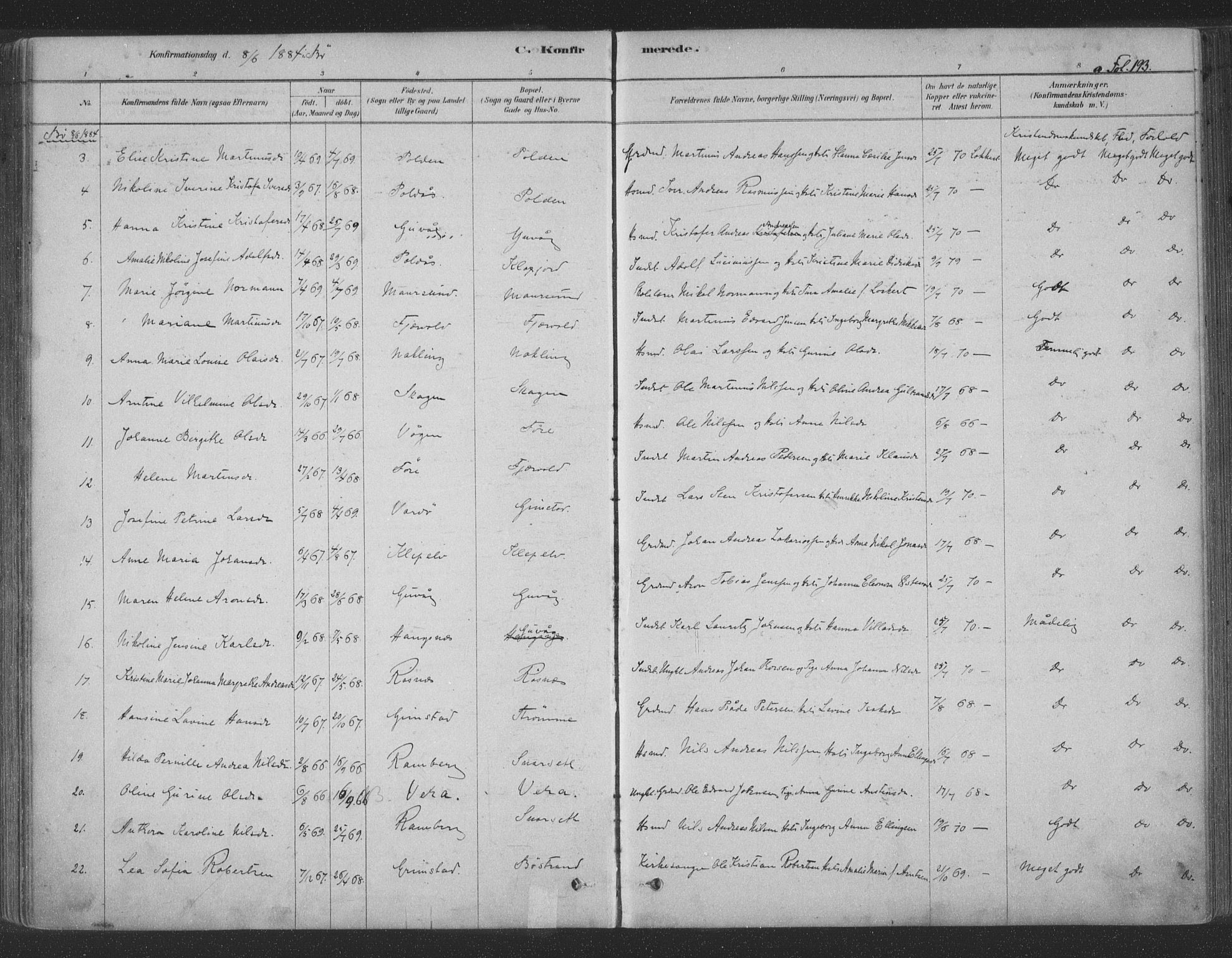Ministerialprotokoller, klokkerbøker og fødselsregistre - Nordland, SAT/A-1459/891/L1302: Parish register (official) no. 891A07, 1878-1895, p. 193