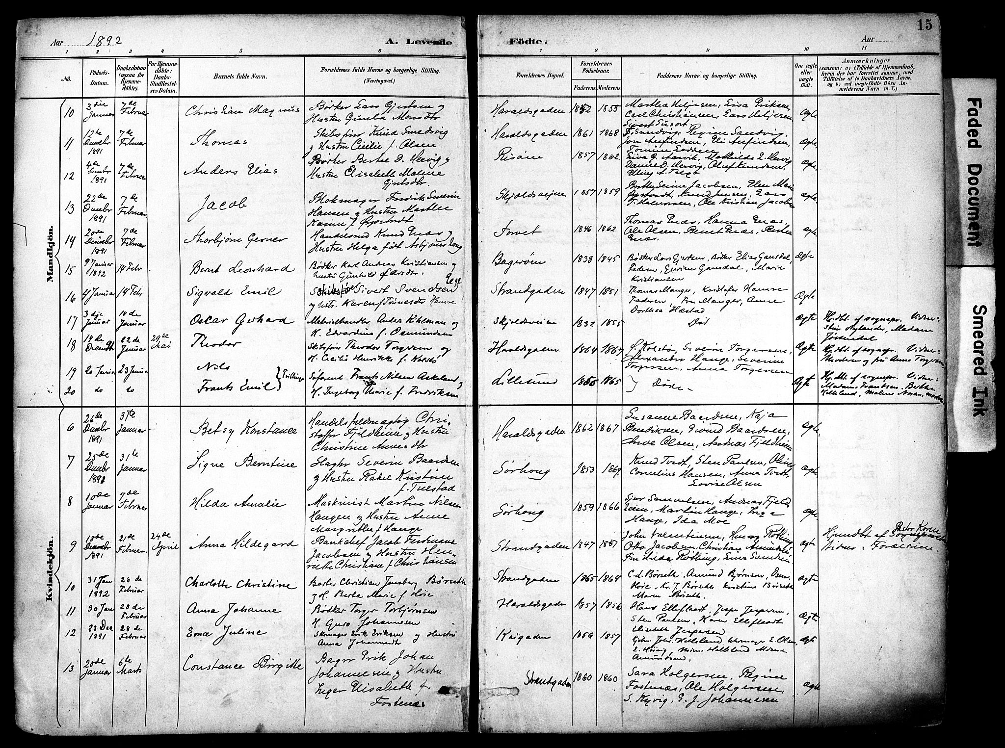 Haugesund sokneprestkontor, AV/SAST-A -101863/H/Ha/Haa/L0006: Parish register (official) no. A 6, 1891-1907, p. 15