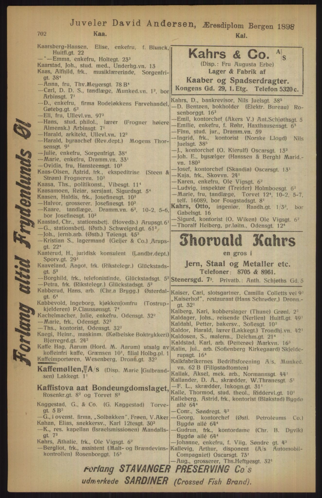 Kristiania/Oslo adressebok, PUBL/-, 1915, p. 702