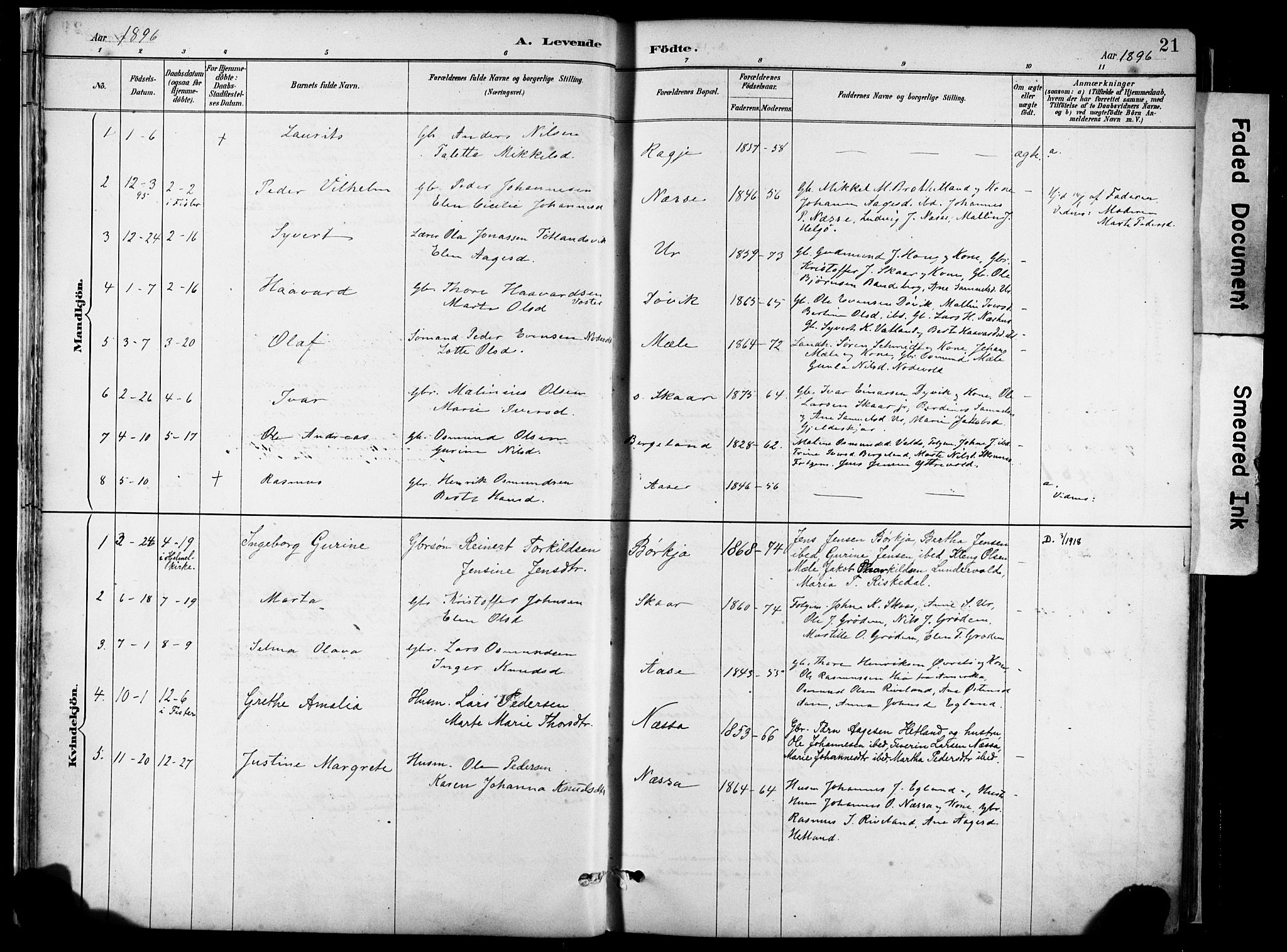 Hjelmeland sokneprestkontor, AV/SAST-A-101843/02/A/L0001: Parish register (official) no. A 16, 1887-1926, p. 21