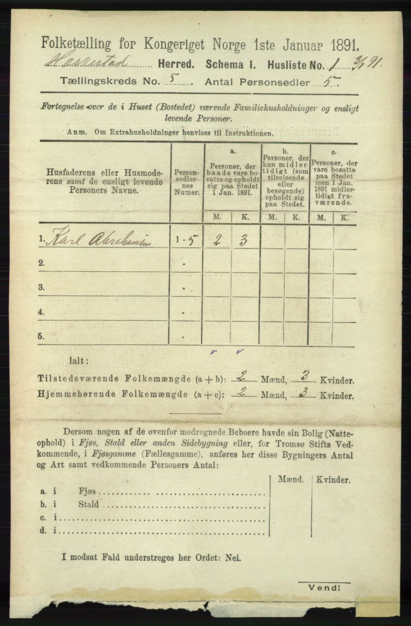 RA, 1891 census for 1113 Heskestad, 1891, p. 846