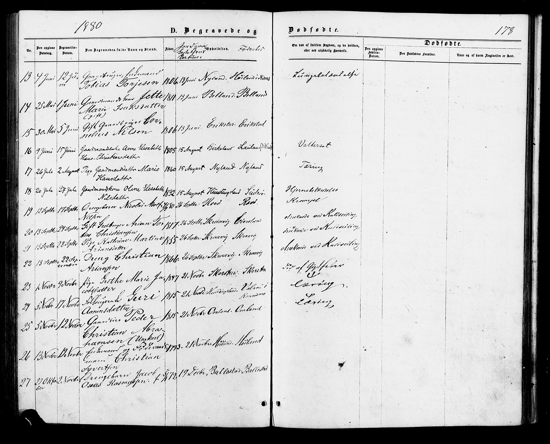 Lyngdal sokneprestkontor, AV/SAK-1111-0029/F/Fa/Faa/L0003: Parish register (official) no. A 3, 1871-1882, p. 178