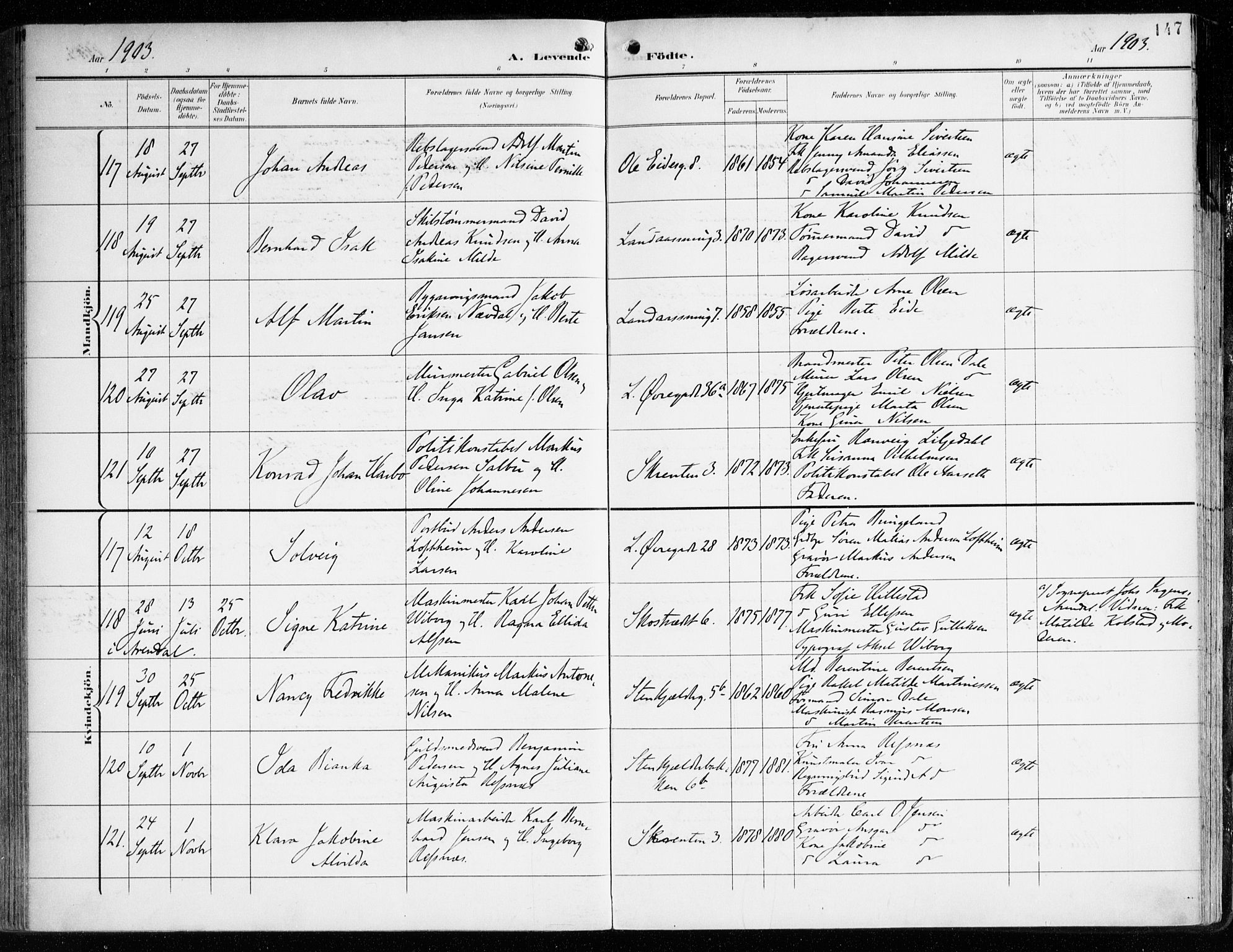 Korskirken sokneprestembete, SAB/A-76101/H/Haa/L0023: Parish register (official) no. B 9, 1899-1908, p. 147