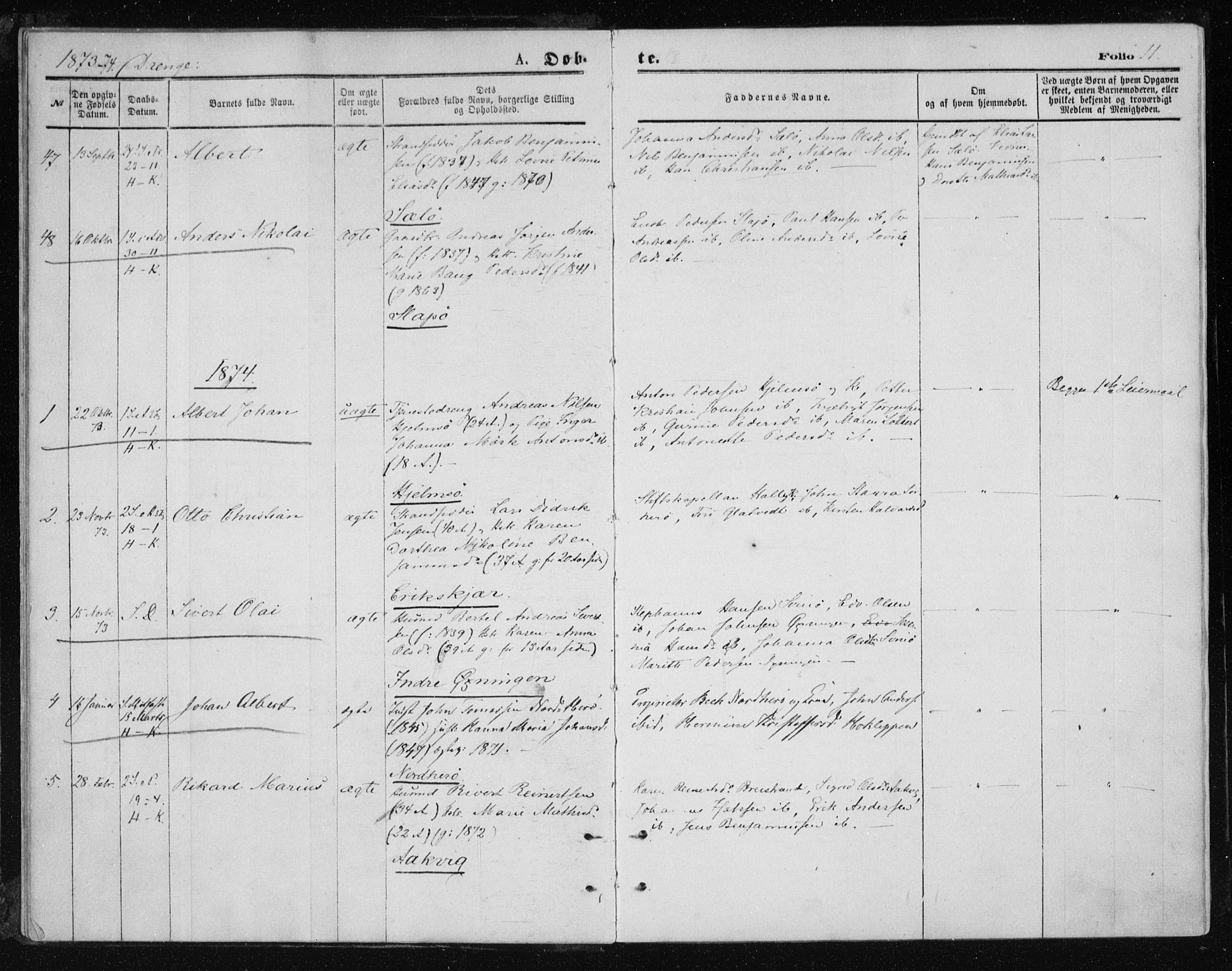 Ministerialprotokoller, klokkerbøker og fødselsregistre - Nordland, AV/SAT-A-1459/834/L0506: Parish register (official) no. 834A04, 1872-1878, p. 11