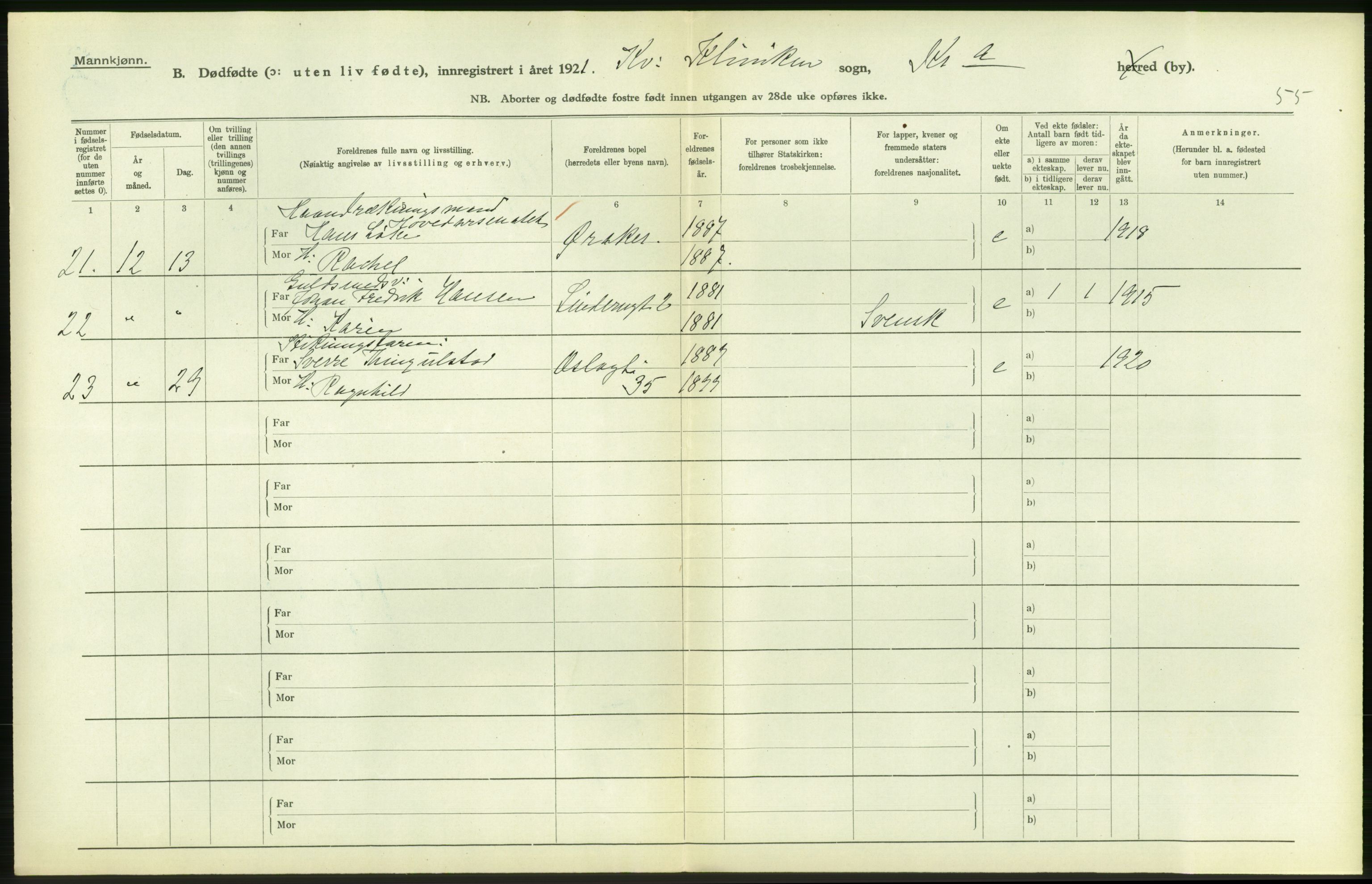 Statistisk sentralbyrå, Sosiodemografiske emner, Befolkning, AV/RA-S-2228/D/Df/Dfc/Dfca/L0013: Kristiania: Døde, dødfødte, 1921, p. 592