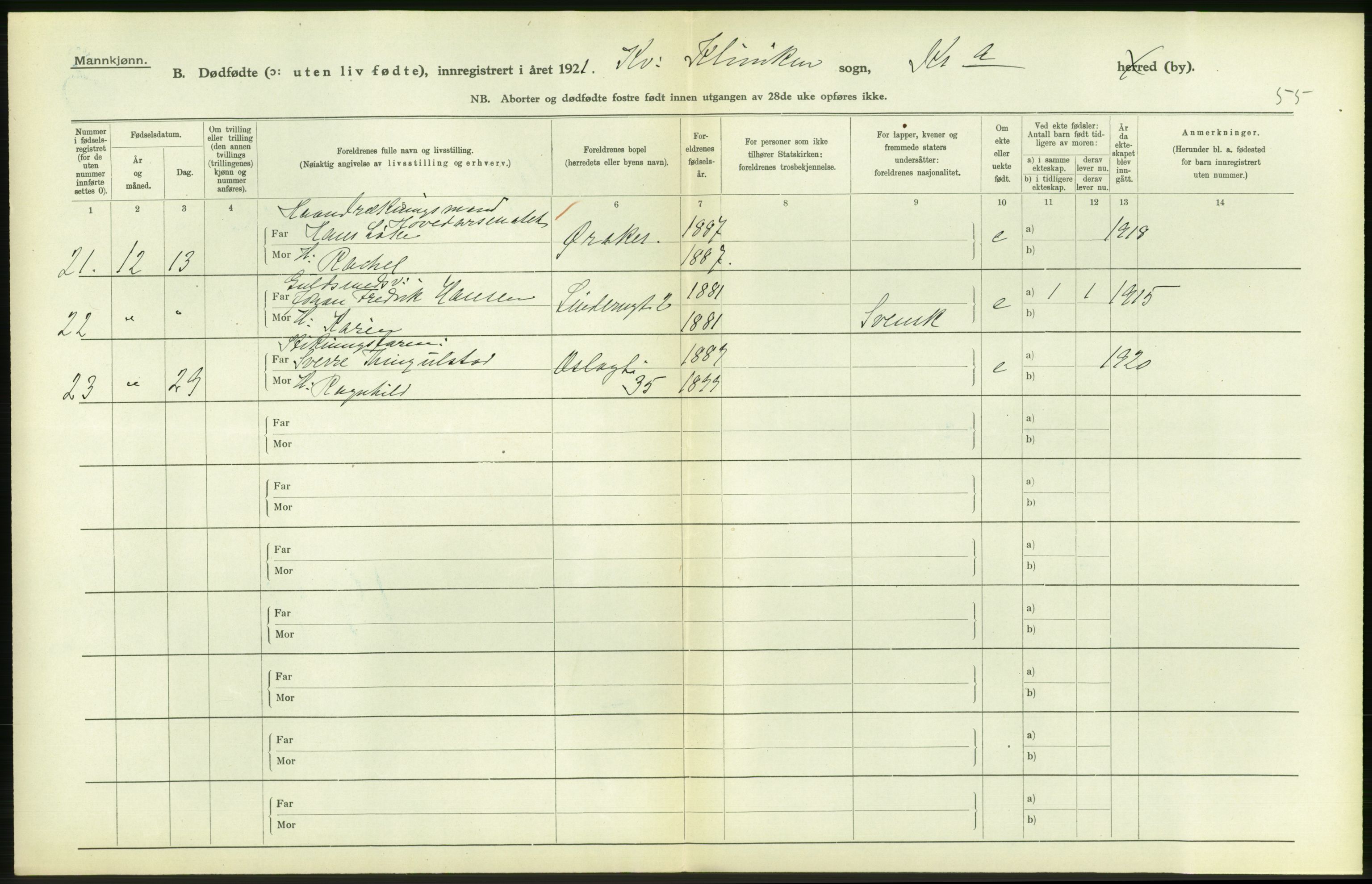 Statistisk sentralbyrå, Sosiodemografiske emner, Befolkning, RA/S-2228/D/Df/Dfc/Dfca/L0013: Kristiania: Døde, dødfødte, 1921, p. 592