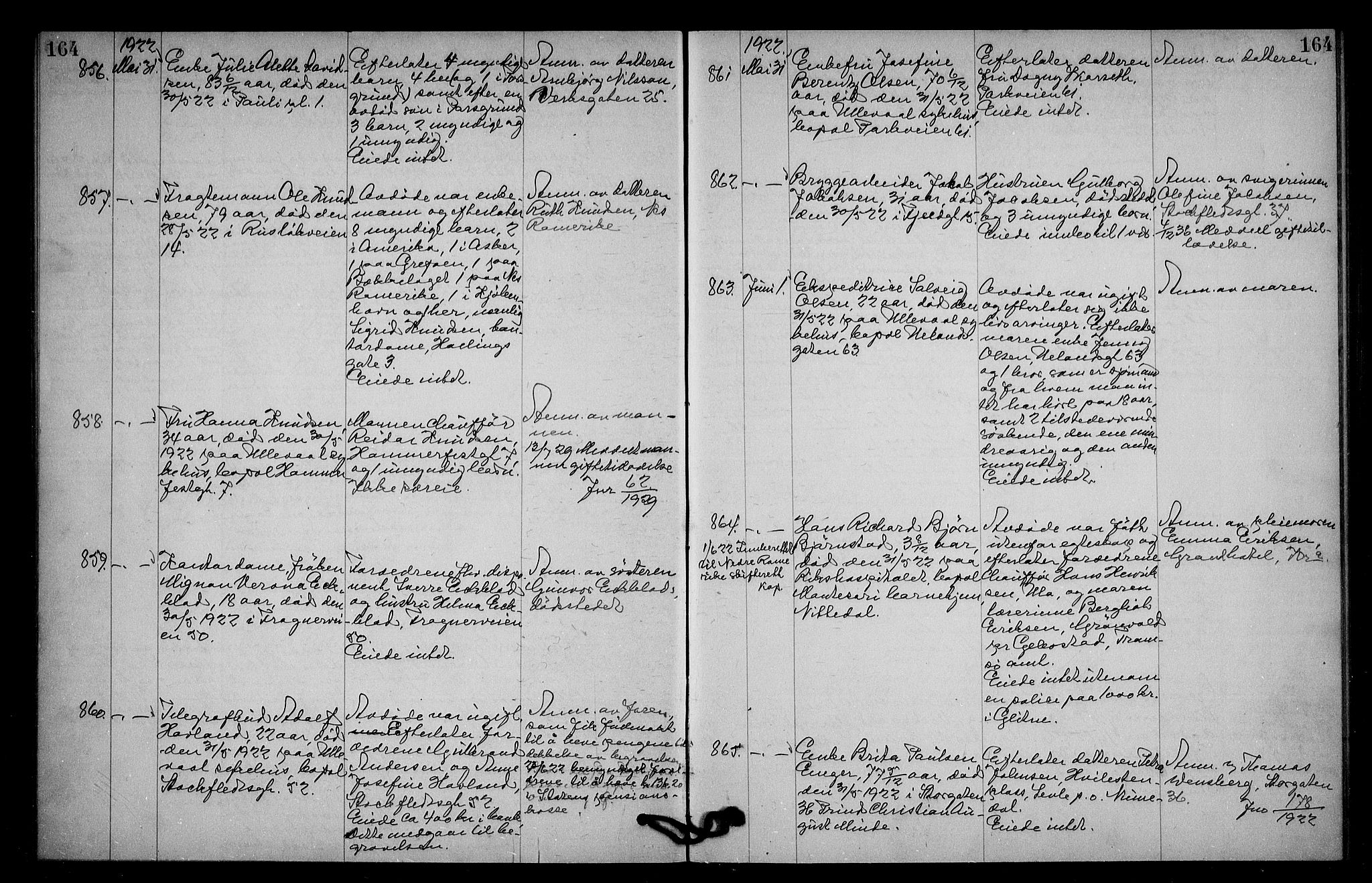 Oslo skifterett, AV/SAO-A-10383/G/Ga/Gac/L0011: Dødsfallsprotokoll, 1921-1923, p. 164