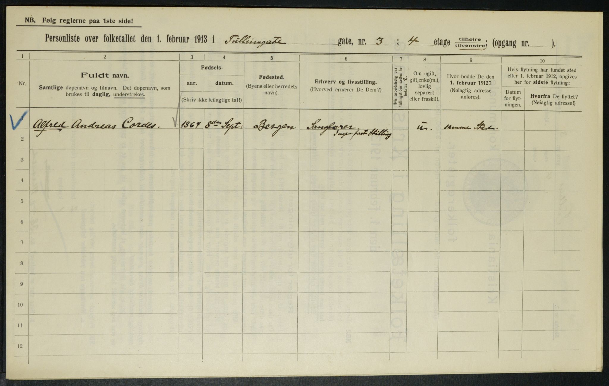 OBA, Municipal Census 1913 for Kristiania, 1913, p. 117354