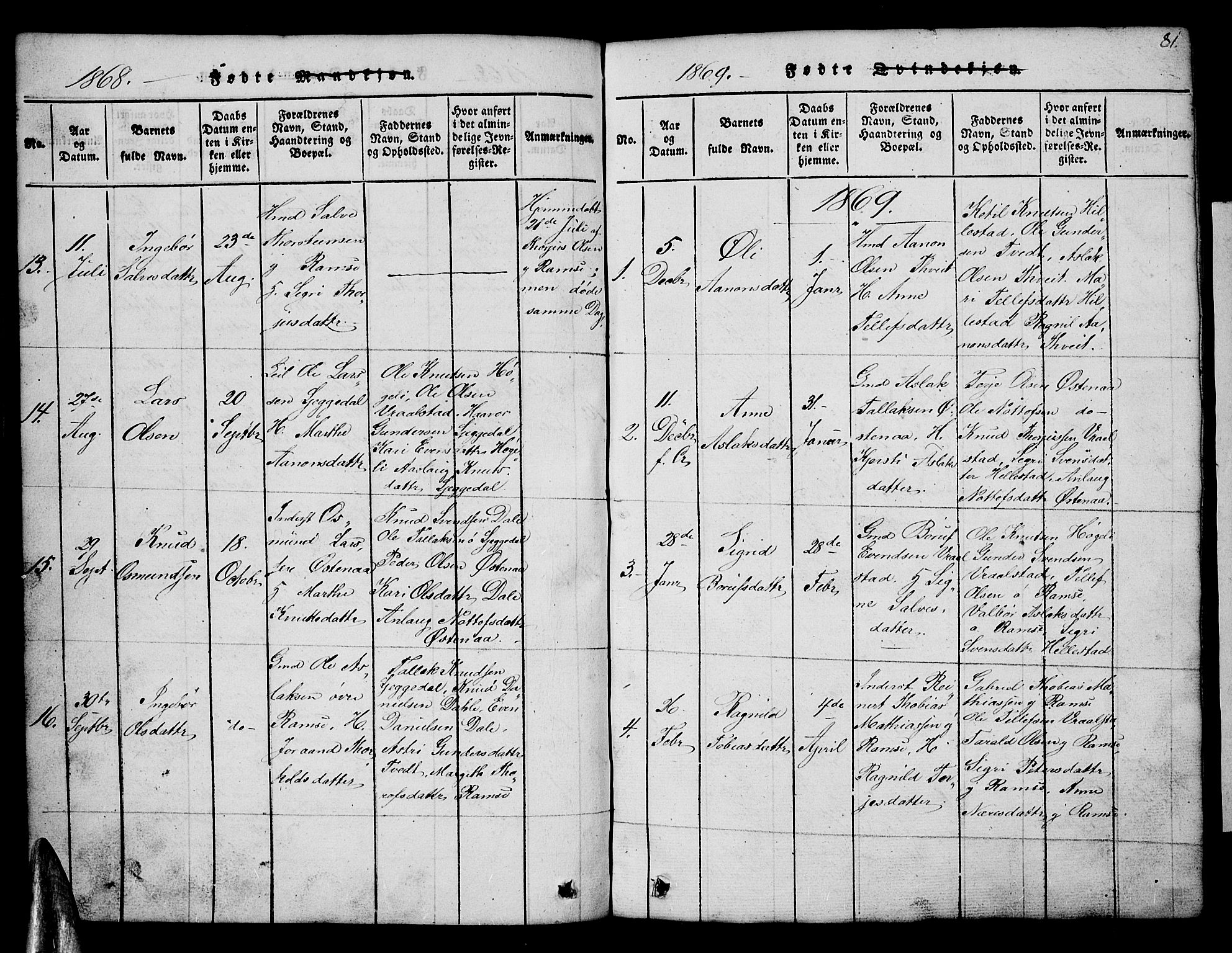 Åmli sokneprestkontor, AV/SAK-1111-0050/F/Fb/Fbb/L0001: Parish register (copy) no. B 1, 1816-1889, p. 81