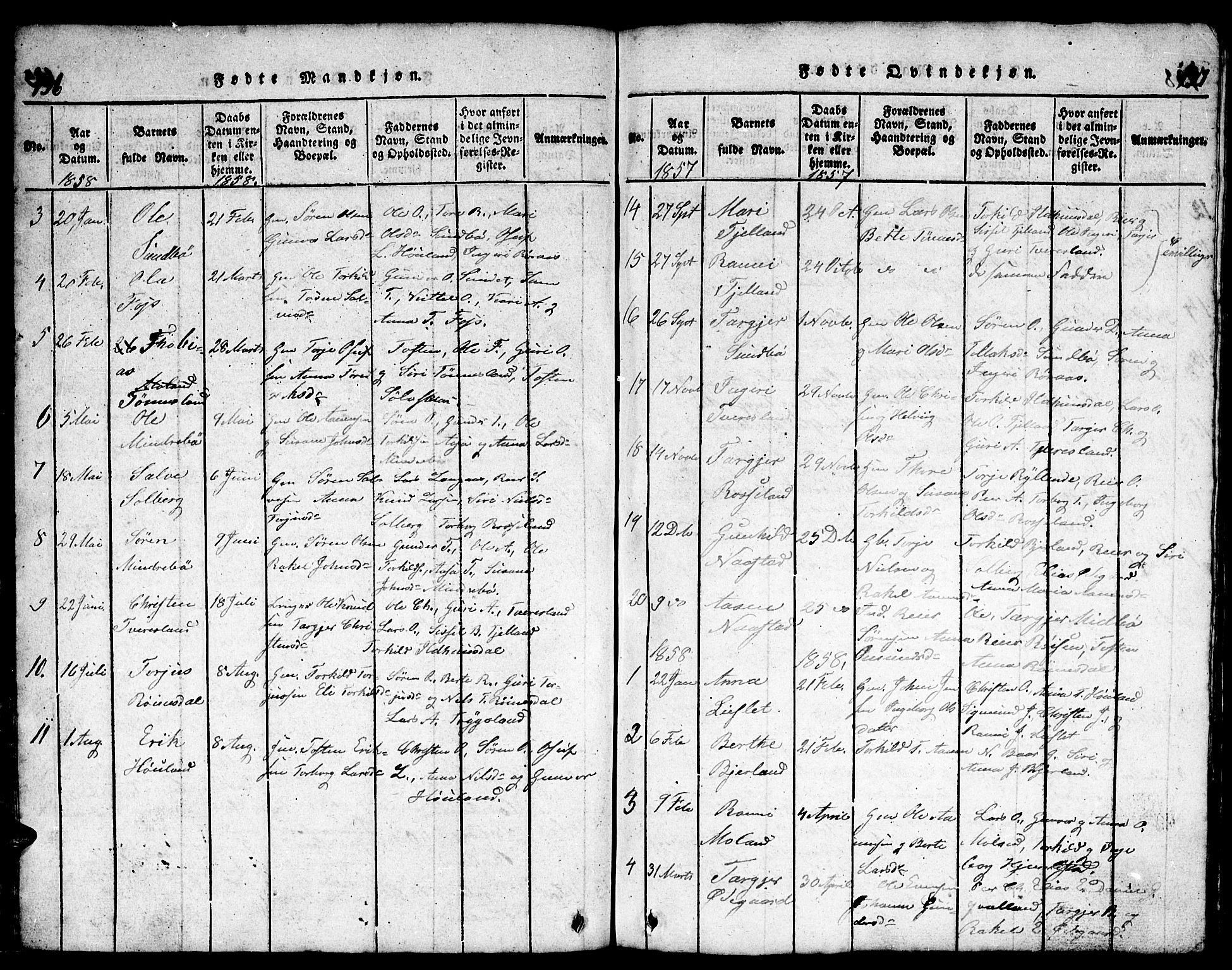 Bjelland sokneprestkontor, SAK/1111-0005/F/Fb/Fba/L0003: Parish register (copy) no. B 3, 1816-1870, p. 136-137