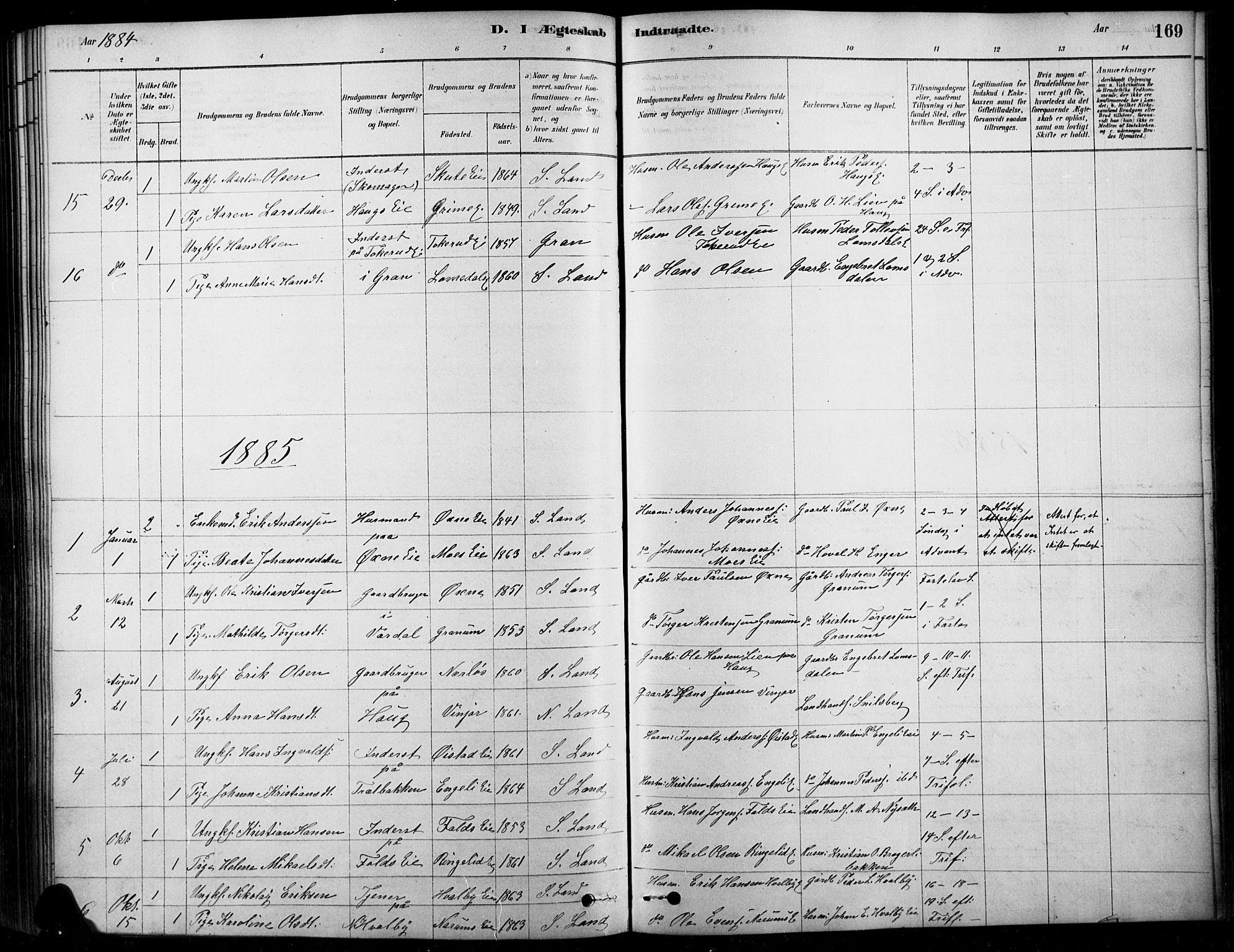 Søndre Land prestekontor, AV/SAH-PREST-122/K/L0003: Parish register (official) no. 3, 1878-1894, p. 169