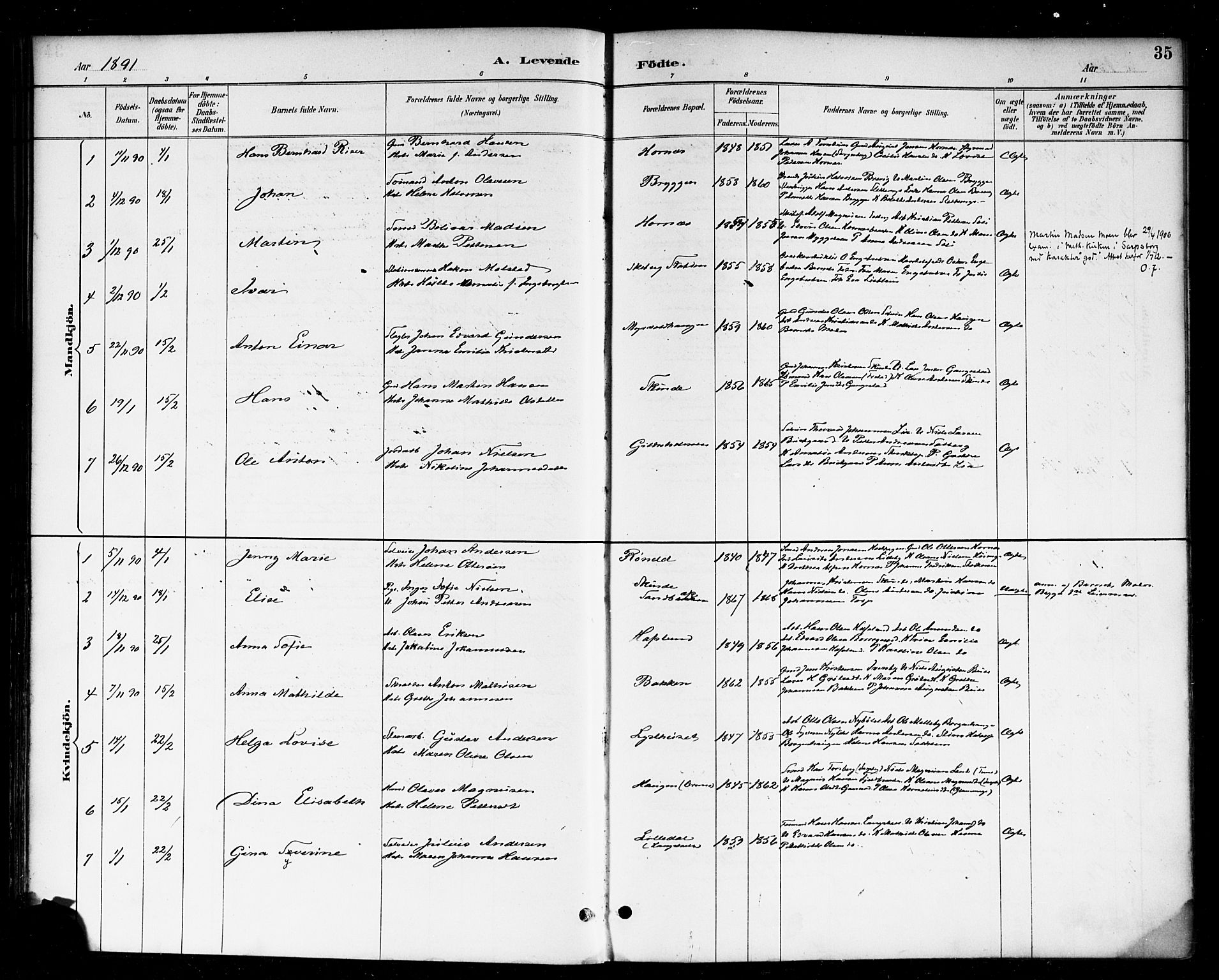 Skjeberg prestekontor Kirkebøker, SAO/A-10923/F/Fa/L0009: Parish register (official) no. I 9, 1886-1897, p. 35