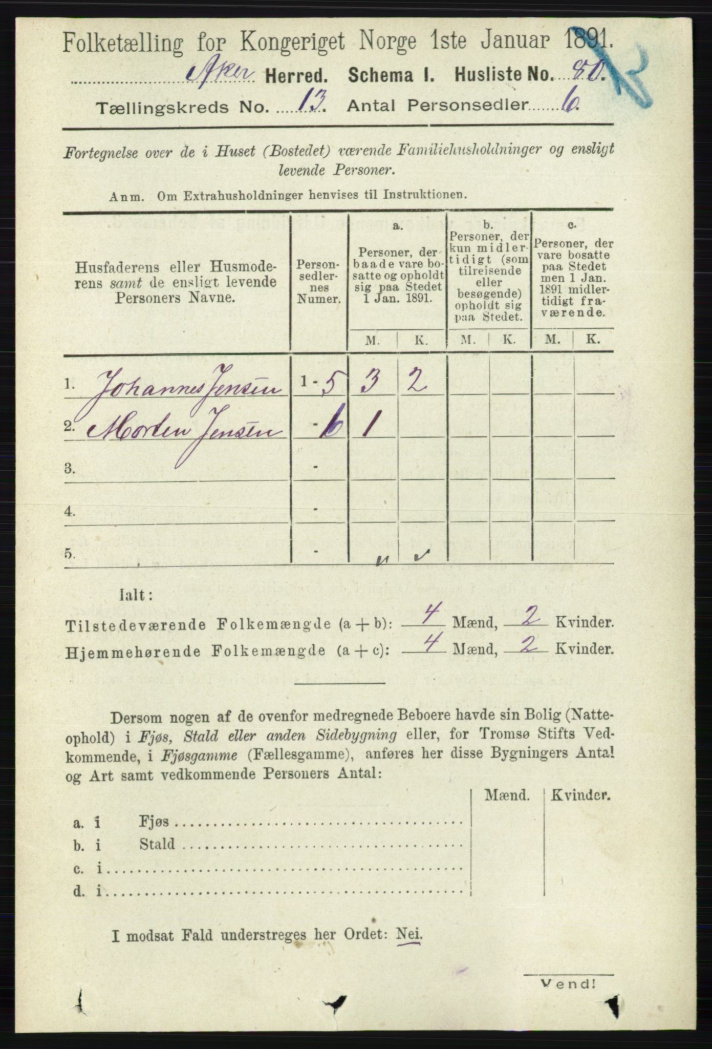 RA, 1891 census for 0218 Aker, 1891, p. 12106