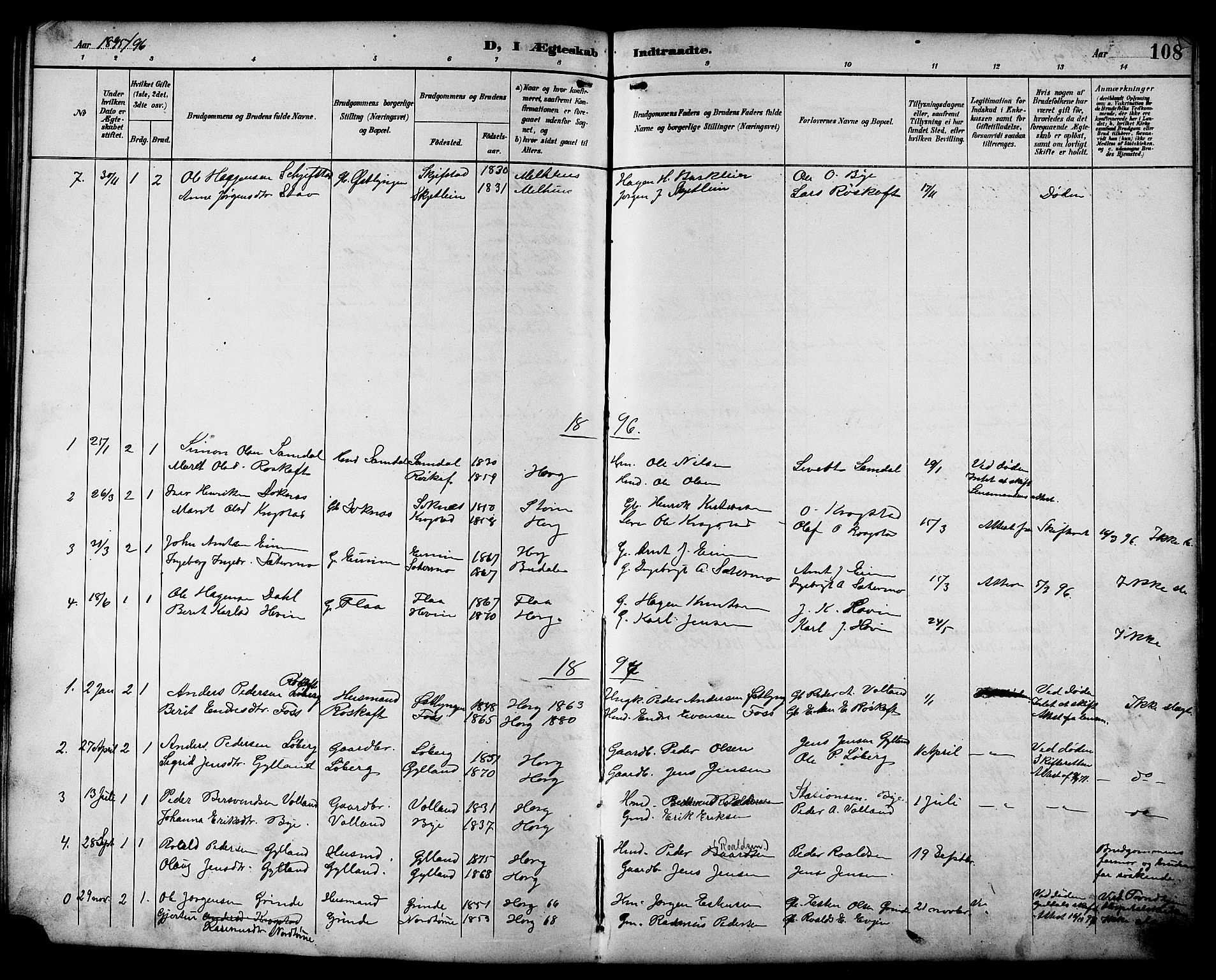 Ministerialprotokoller, klokkerbøker og fødselsregistre - Sør-Trøndelag, SAT/A-1456/692/L1111: Parish register (copy) no. 692C06, 1890-1904, p. 108
