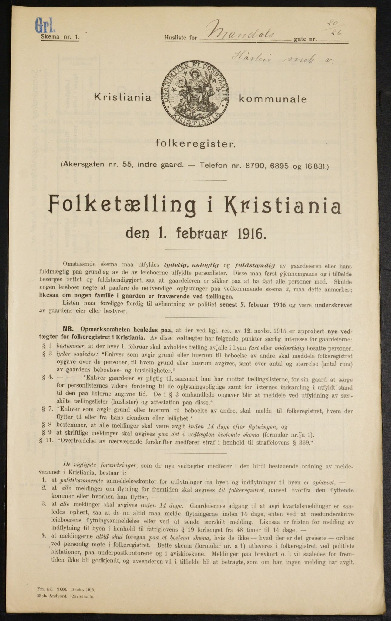 OBA, Municipal Census 1916 for Kristiania, 1916, p. 61761