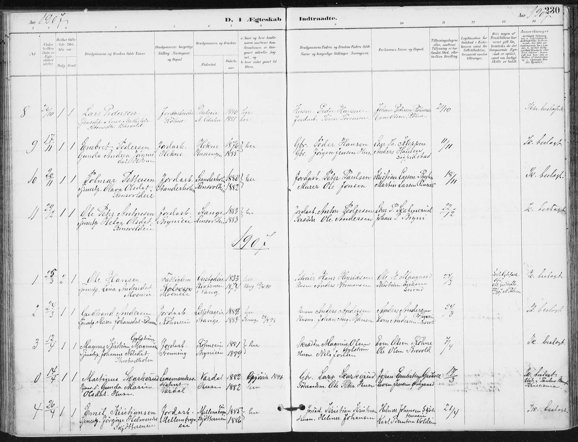 Romedal prestekontor, SAH/PREST-004/K/L0011: Parish register (official) no. 11, 1896-1912, p. 230