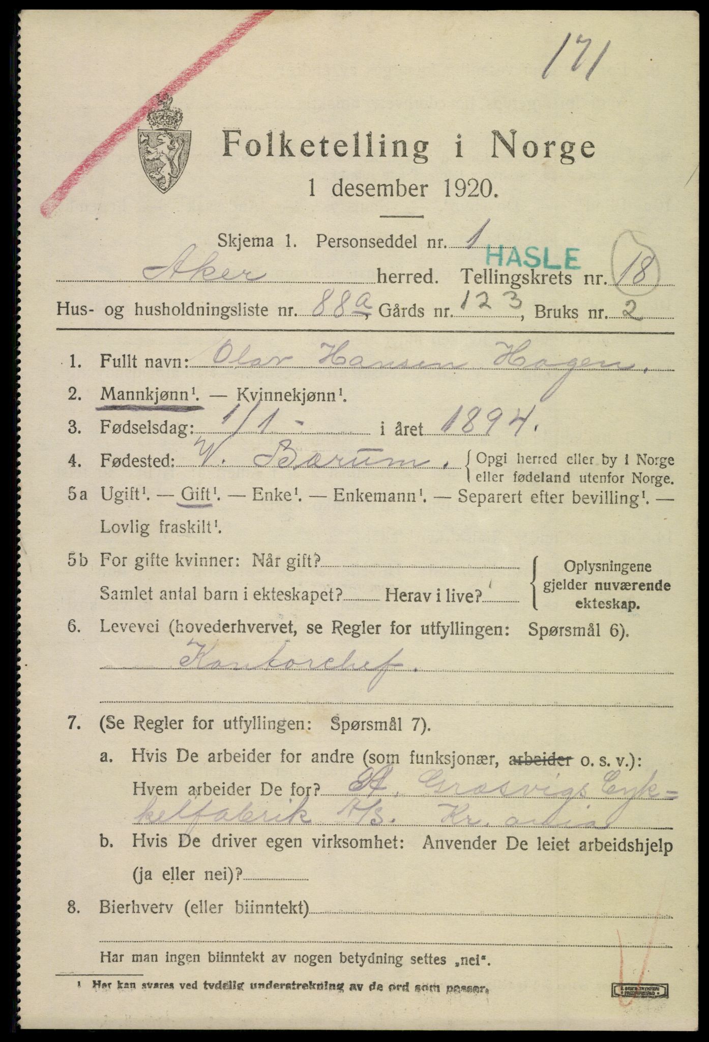 SAO, 1920 census for Aker, 1920, p. 111574